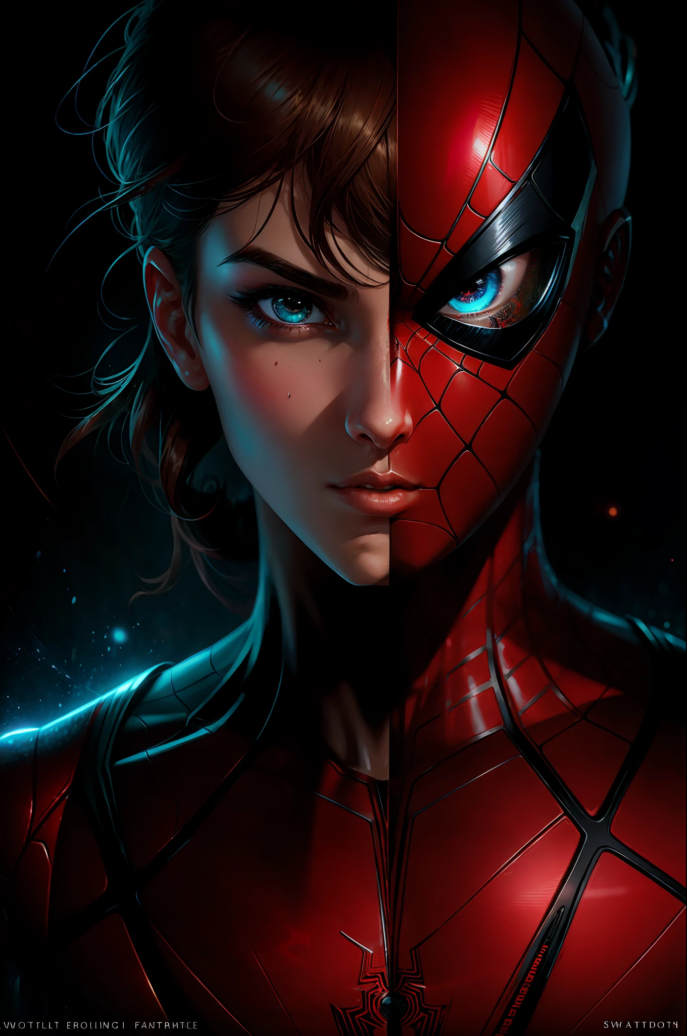 (Award Winning Digital Artwork:1.3) of (Sketch:1.3),(Energetic:1.3) Spidey, EmmaRob,CGSociety,ArtStation,(Saturated:1.3),(close portrait:1.3),(Feminine:1.4),(beautiful:1.4),(attractive:1.3),handsome,calendar pose,perfectly detailed eyes,studio lighting,thematic background