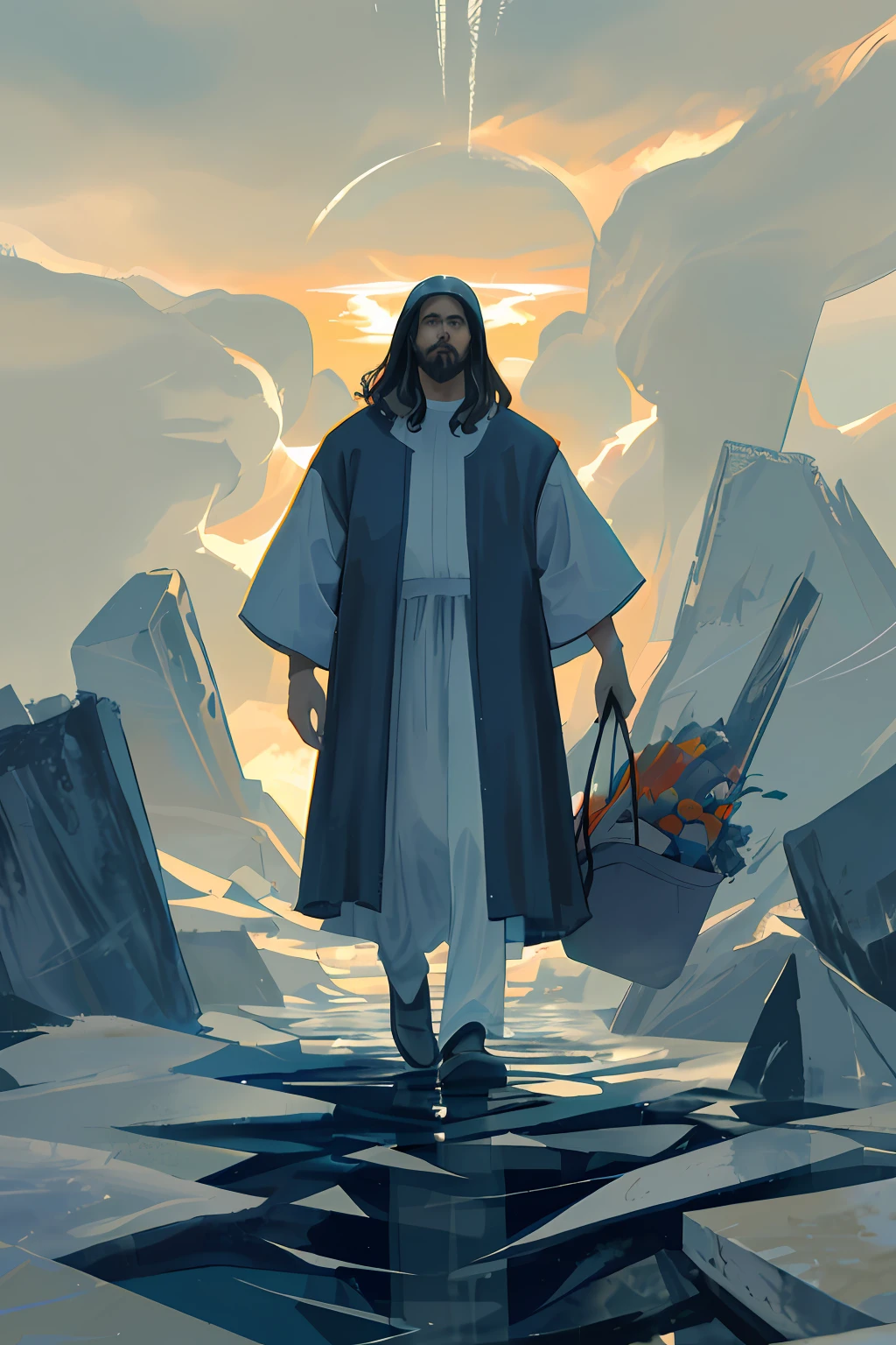 Jesus walking on water in the storm