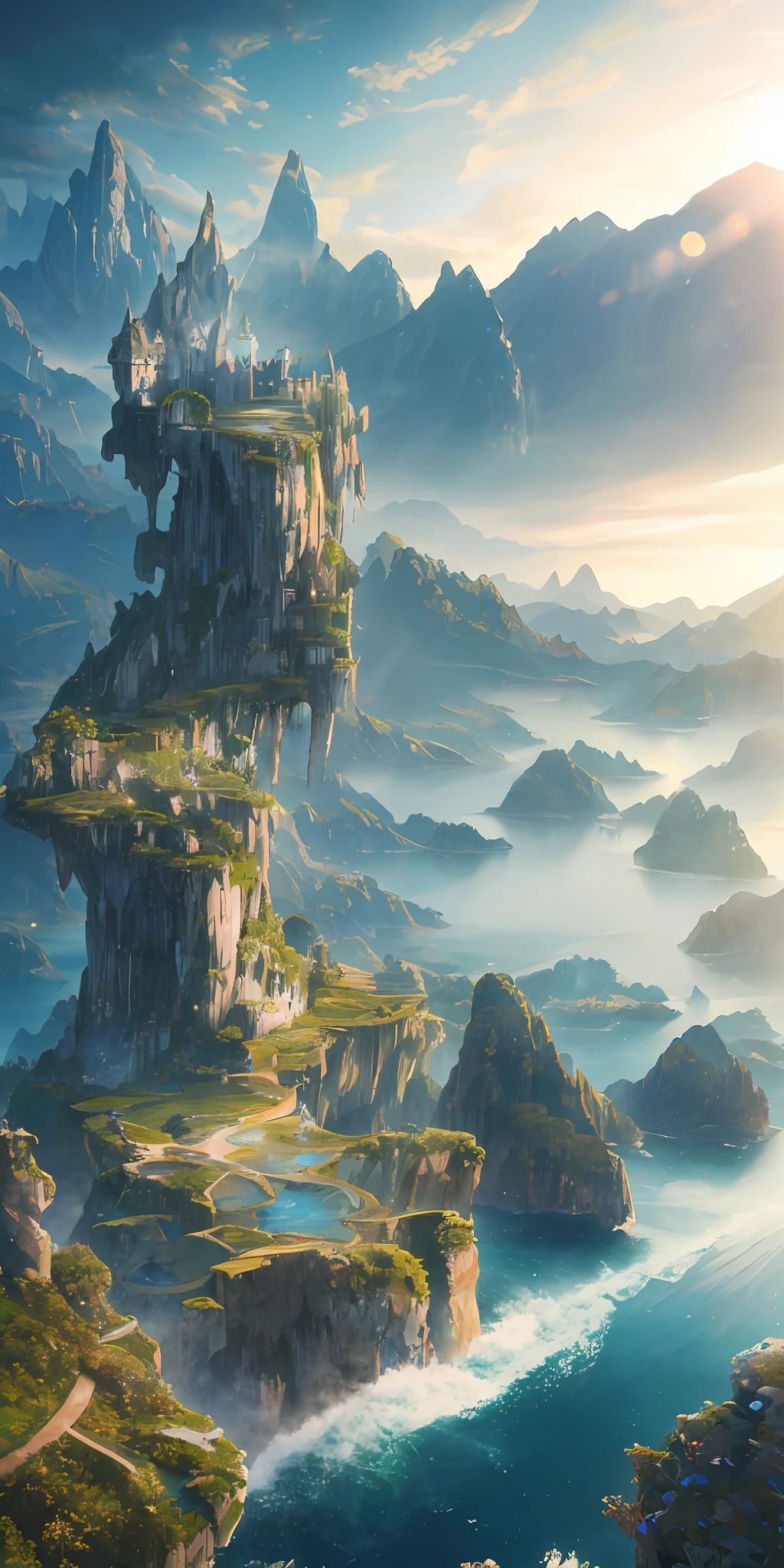 Masterpiece, best quality, high quality, extremely detailed CG unity 8k wallpaper, landscape, outdoor, sky, cloud, sky, no humans, mountain, landscape, water, tree, blue sky, waterfall, cliff, nature, lake, river , cloudy skies, award winning photography, bokeh, depth of field, HDR, bloom, chromatic aberration, photorealism, very detailed, trending on artstation, trending on CGsociety, intricate, high detail, dramatic, midjourney art