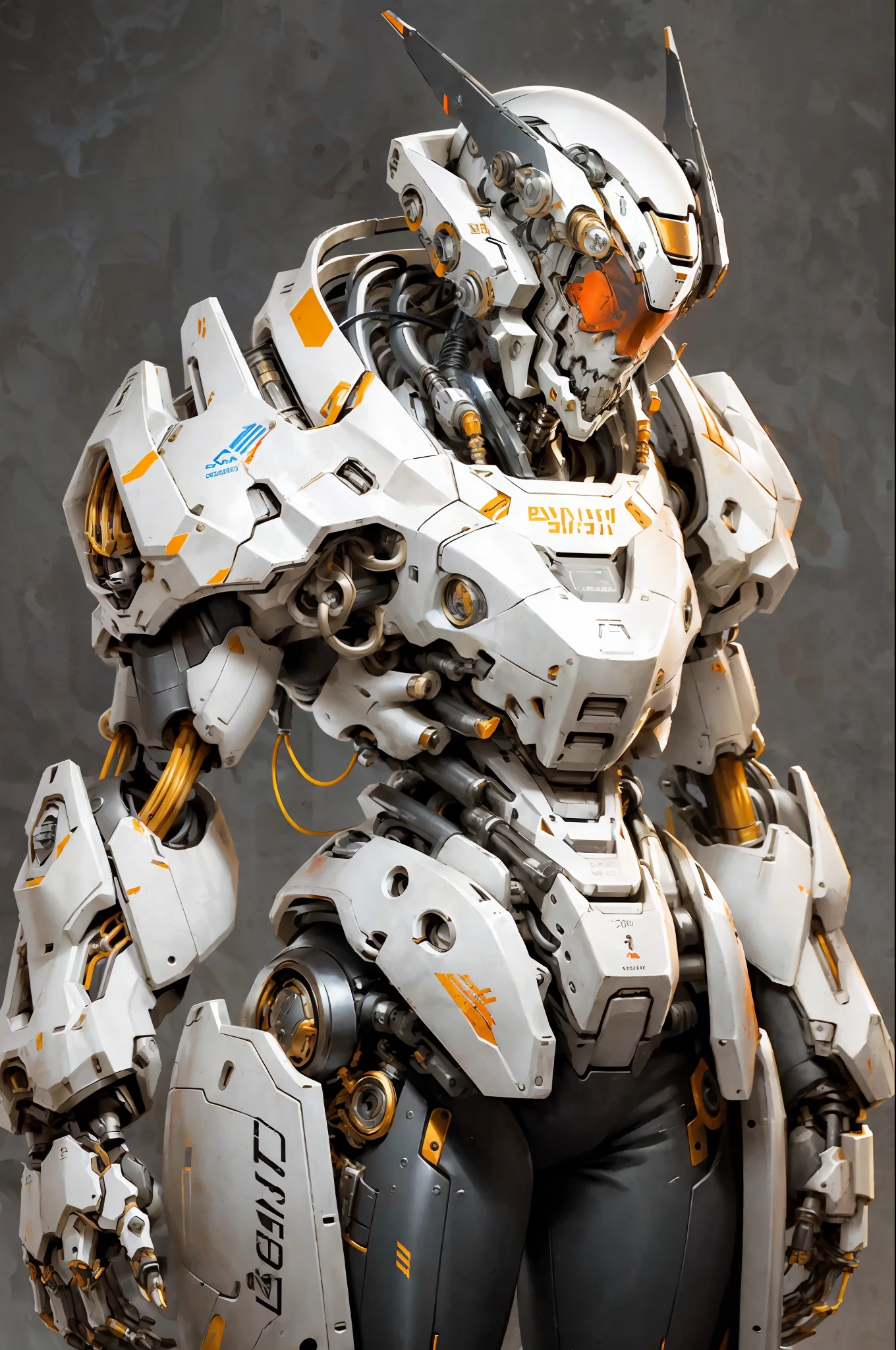 1 woman inside a huge bulky exoskeleton  robot  , ((bulky)) armor,  mecha, 
ink, clean lines,  negative space, high contrast, gradient color,(((masterpiece))), ((best quality)), (ultra-detailed), (CG illustration), (an extremely devious and beautiful)), cinematic light, ((mechanical girl)), single, (machine-made joints: 1.4), ((mechanical limbs)), ( blood vessels attached to the tube), ((mechanical cervical vertebrae attached to the neck), (wires and cables attached to the head and body: 1.5)