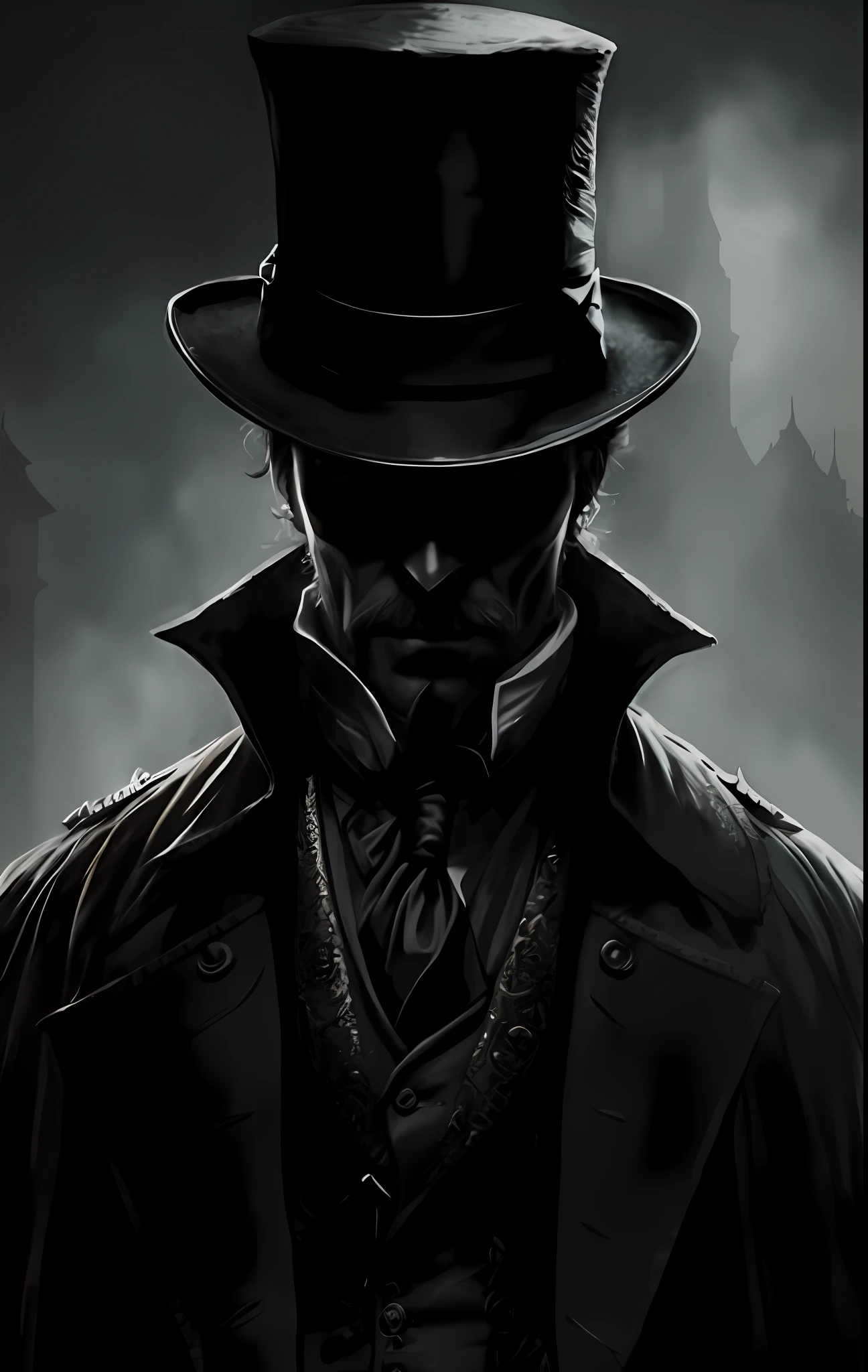 a close up of a man in a top hat and coat, mysterious man, jack the ripper, noir detective and a fedora, portrait of a bloodborne hunter, style of raymond swanland, portrait of professor sinister, the plaguefather, amazing wallpaper, dark hat, the plague doctor, sherlock holmes, bloodborne style, shadowy and eerie character, plague doctor