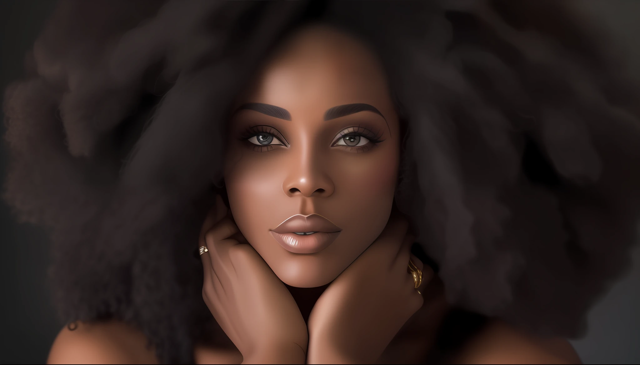 there is a woman with a very large afro posing for a picture, photo of a black woman, gorgeous woman, young black woman, black woman, african american woman, long afro hair, natural hair, photo of a beautiful woman, beautiful portrait, beautiful natural skin, gorgeous beautiful woman, with textured hair and skin, beautiful woman, black young woman, african american young woman
