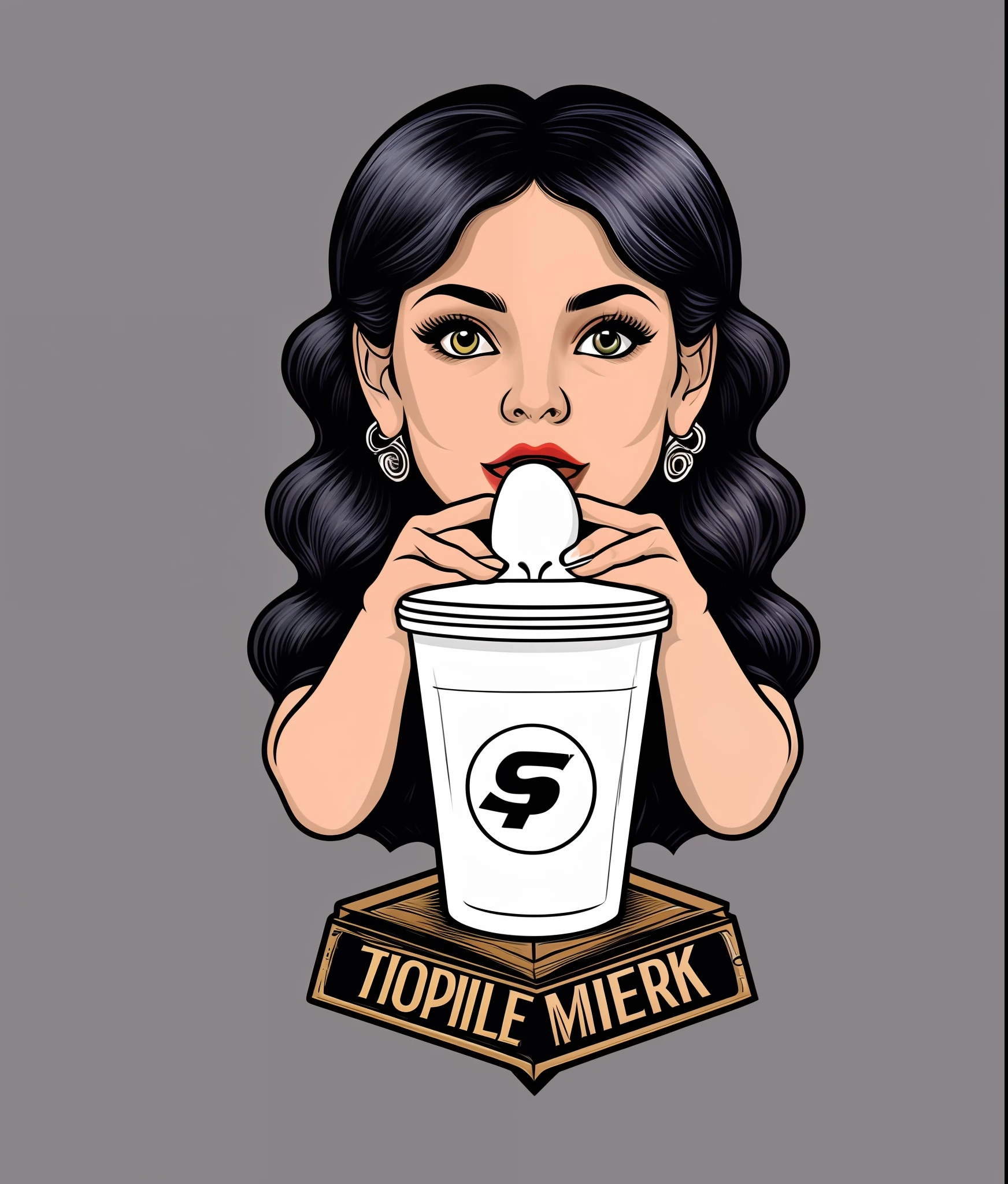 Beautiful girl sipping cold milk, vintage style, (t-shirt design), realistic volumetric masterpiece light