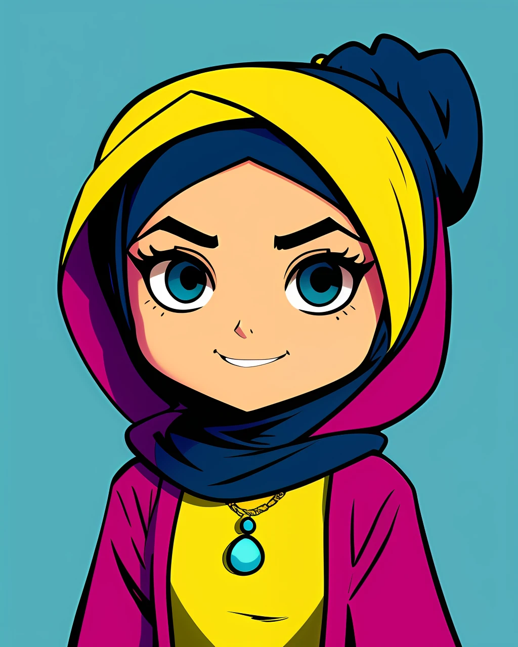 A Beautiful Arab Woman wearing hijab, flat background, style by Skottie Youn