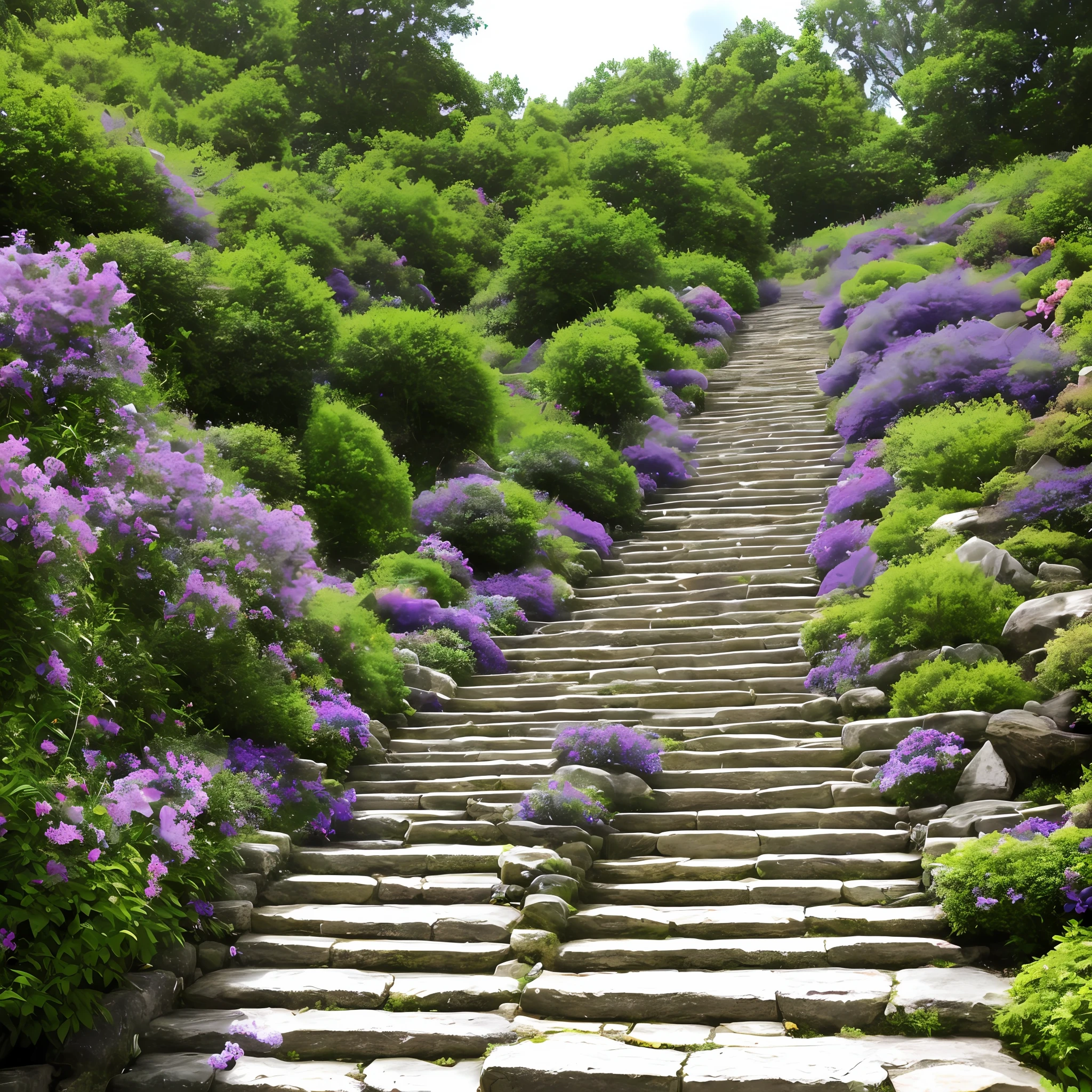 a close up of a stone stairway with purple flowers on it, leading to a beautiful, steps, stone steps, old stone steps, stone stairway, steps leading down, stairway to heaven, stone paths, stairs, stone pathways, small steps leading down, incredibly beautiful, pathway, beautiful! coherent!, outdoor staircase, fairy tale place, blossoming path to heaven, stairways