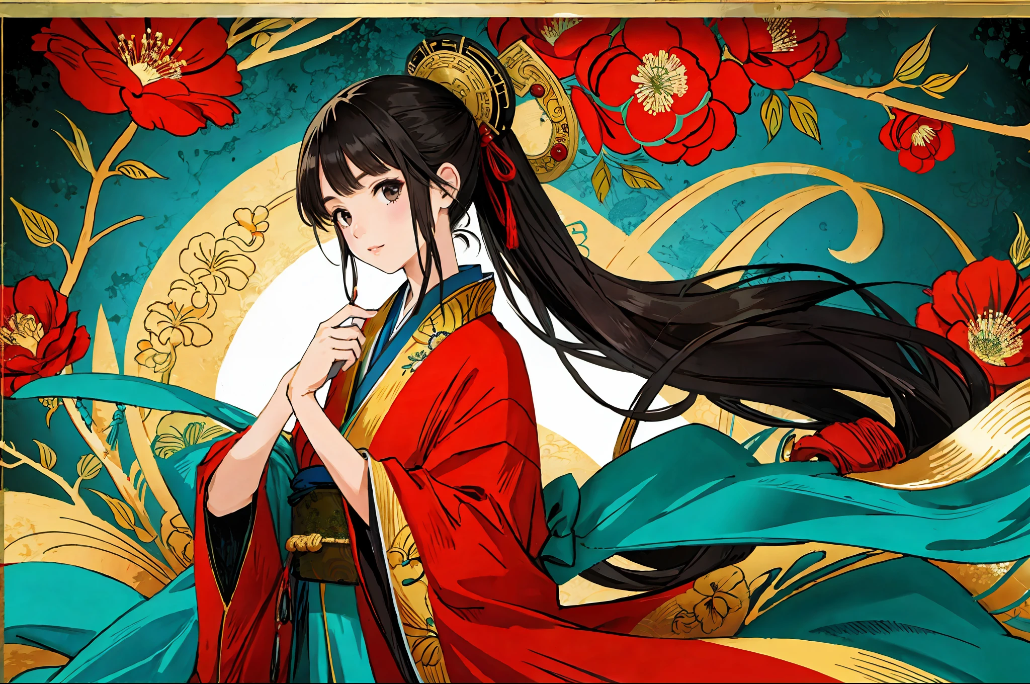 (best quality), oriental detailed background, girl
