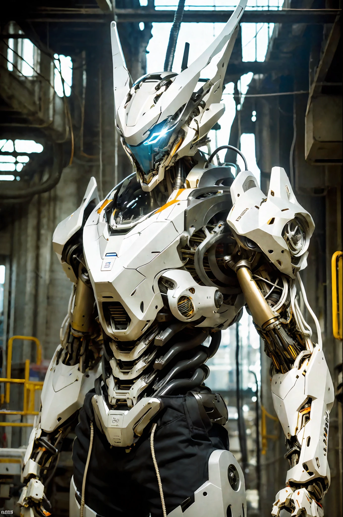 1 woman inside a huge bulky exoskeleton robot , ((bulky)) armor, mecha,
ink, clean lines, negative space, high contrast, gradient color,(((masterpiece))), ((best quality)), (ultra-detailed), (CG illustration), (an extremely devious and beautiful)), cinematic light, ((mechanical girl)), single, (machine-made joints: 1.4), ((mechanical limbs)), ( blood vessels attached to the tube), ((mechanical cervical vertebrae attached to the neck), (wires and cables attached to the head and body: 1.5), dynamic pose, dynamic light