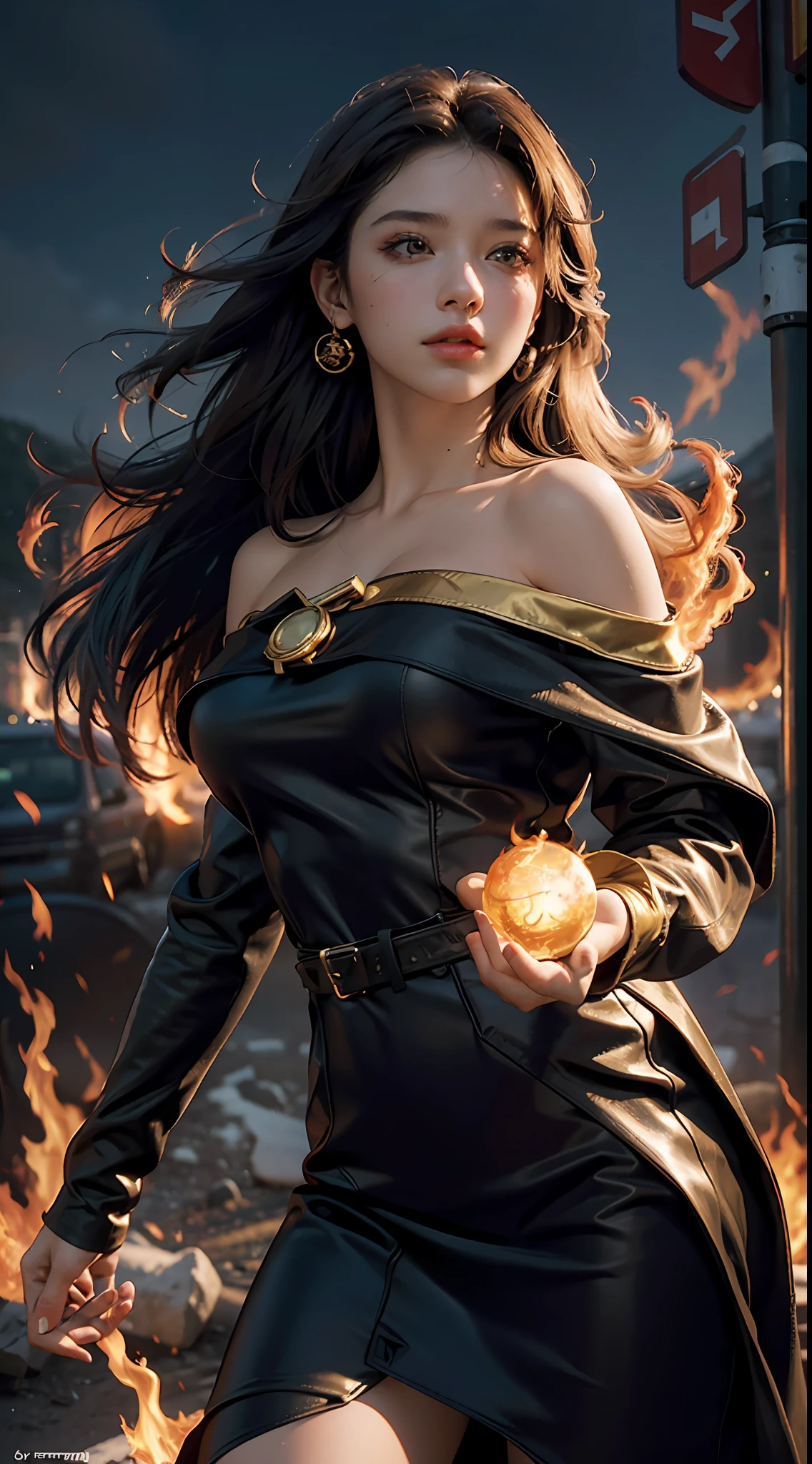 Best quality, masterpiece, ultra high res, (photorealistic:1.4), raw photo, 1woman European goddess , ((fire)) Aries zodiac sign, off shoulder, cinematic lighting, brimming with energy and enthusiasm; Advanced and adventurous, she loves freedom, challenges and new ideas. Aries are fast acting and rely on their power, so they do not waste time thinking about problems, in fact, their way of solving them is action