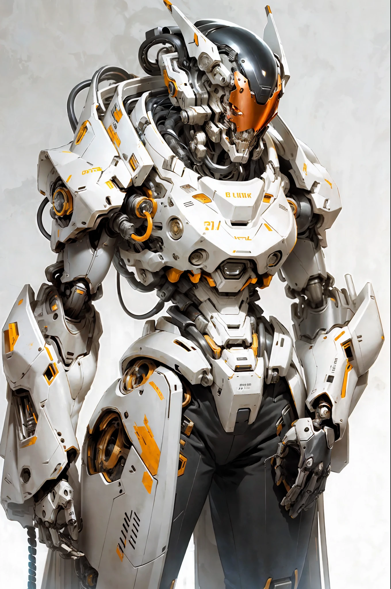 1 woman inside a huge bulky exoskeleton  robot  , ((bulky)) armor,  mecha, 
ink, clean lines,  negative space, high contrast, gradient color,(((masterpiece))), ((best quality)), (ultra-detailed), (CG illustration), (an extremely devious and beautiful)), cinematic light, ((mechanical girl)), single, (machine-made joints: 1.4), ((mechanical limbs)), ( blood vessels attached to the tube), ((mechanical cervical vertebrae attached to the neck), (wires and cables attached to the head and body: 1.5), dynamic pose, dynamic light