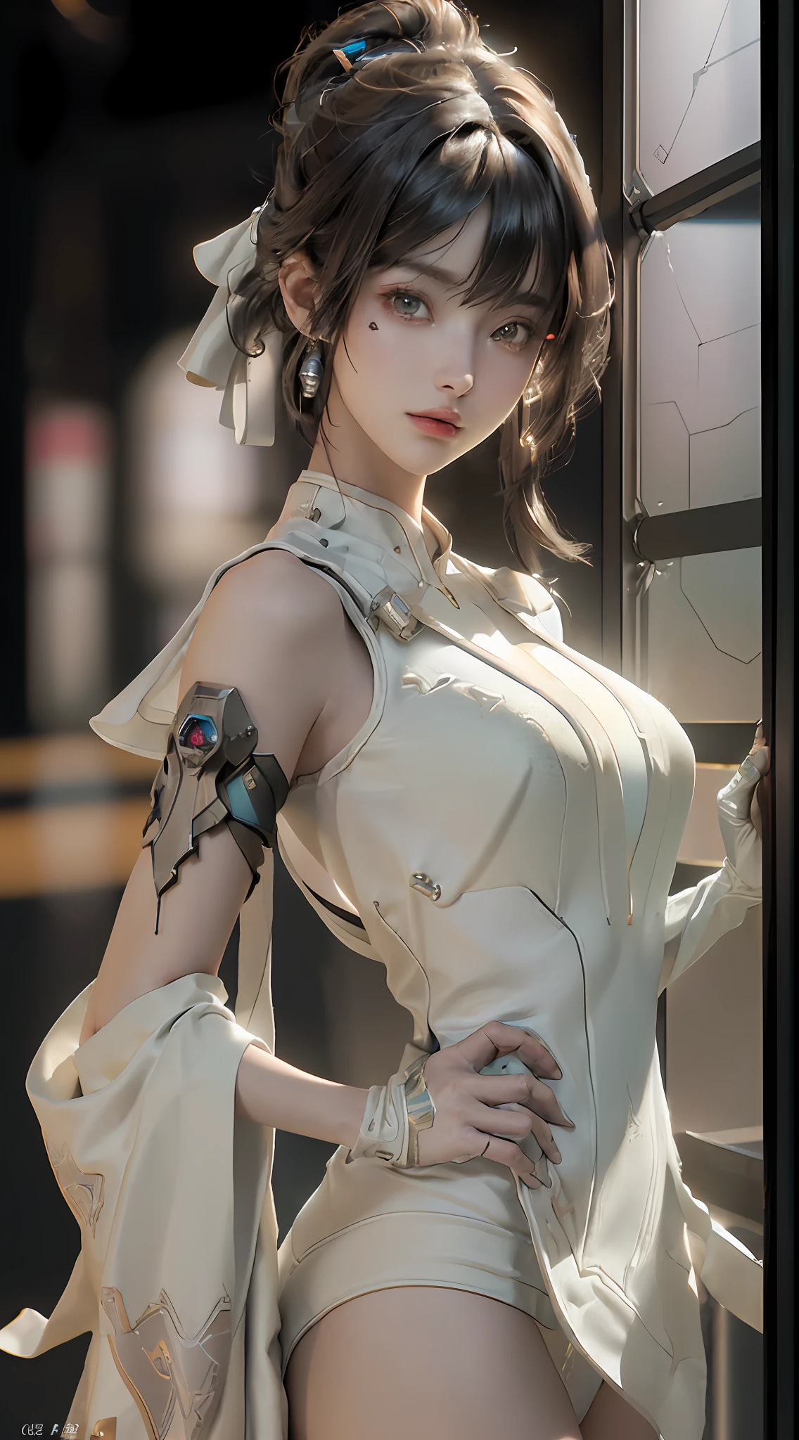 (Best Quality), ((Masterpiece), (Detail: 1.4), 3D, A Beautiful Cyberpunk Woman, HDR (High Dynamic Range), Ray Tracing, NVIDIA RTX, Super-Resolution, Unreal 5, Subsurface Scattering, PBR Textures, Post-Processing, Anisotropic Filtering, Depth of Field, Maximum Sharpness and Clarity, Multi-layer Textures, Albedo and Highlight Maps, Surface Shading, Accurate simulation of light-material interactions, perfect proportions, Octane Render, two-color light, large aperture, low ISO, white balance, rule of thirds, 8K RAW, random action, pose, sexy, feminine