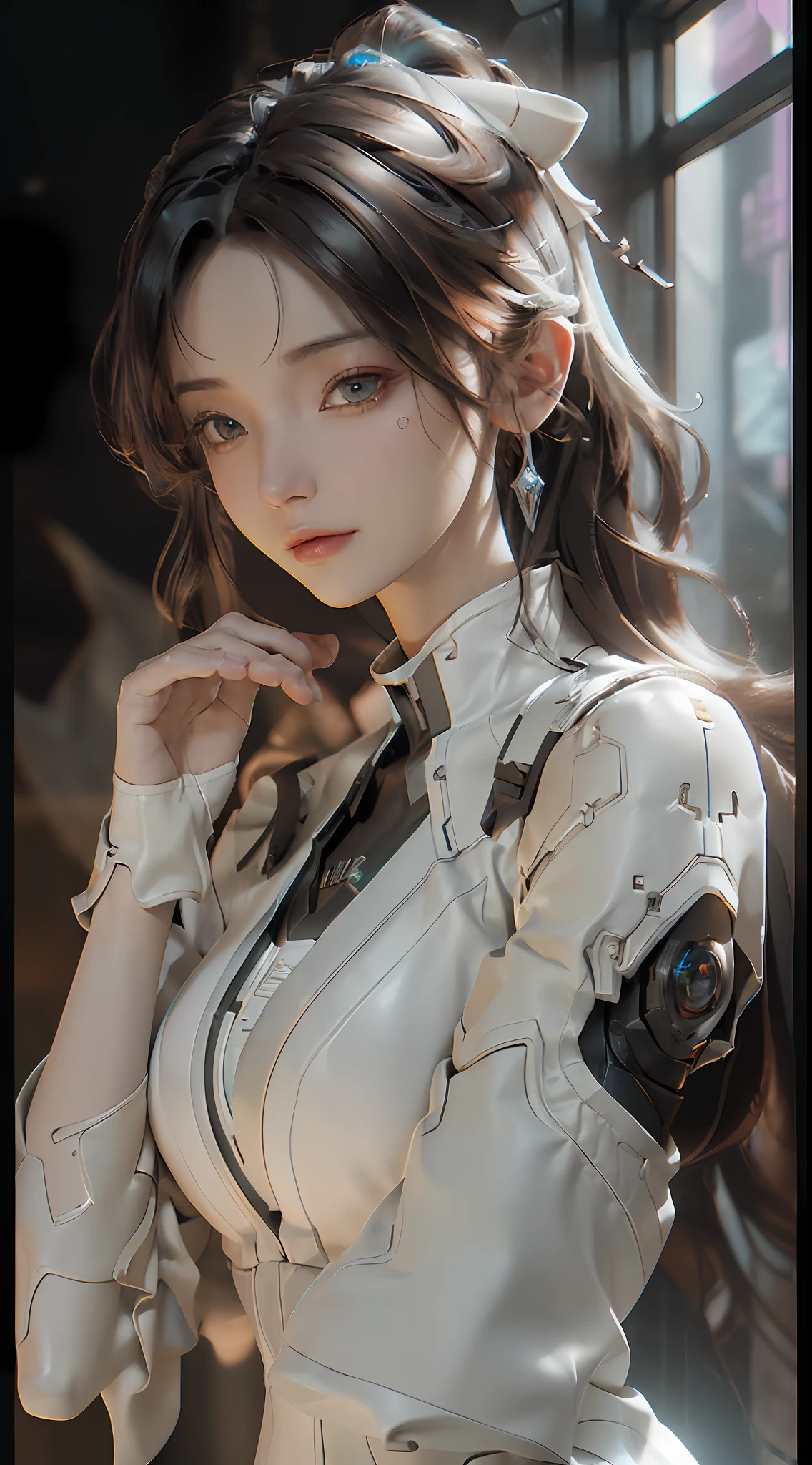 (Best Quality), ((Masterpiece), (Detail: 1.4), 3D, A Beautiful Cyberpunk Woman, HDR (High Dynamic Range), Ray Tracing, NVIDIA RTX, Super-Resolution, Unreal 5, Subsurface Scattering, PBR Textures, Post-Processing, Anisotropic Filtering, Depth of Field, Maximum Sharpness and Clarity, Multi-layer Textures, Albedo and Highlight Maps, Surface Shading, Accurate simulation of light-material interactions, perfect proportions, Octane Render, two-color light, large aperture, low ISO, white balance, rule of thirds, 8K RAW, random action, pose, sexy, feminine