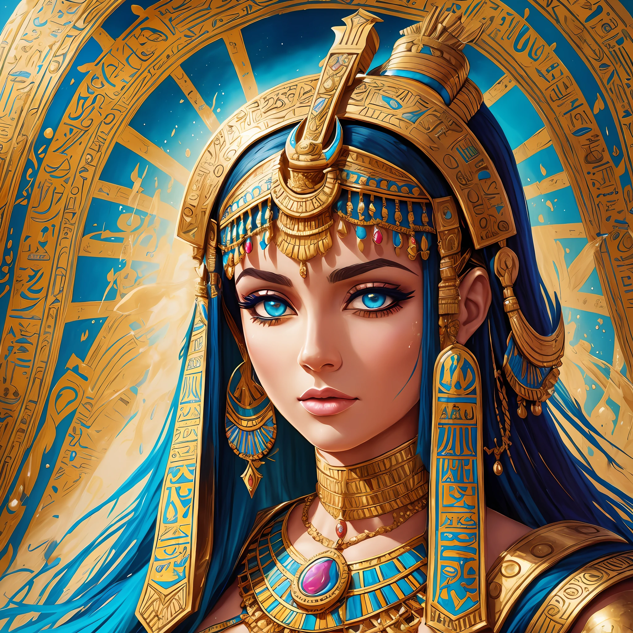 Splash art, cleopatra, with Egyptian clothes, portrait poster, (white background)), splash style of coloful paint, contour, hyperdetailed intricately detailed, unreal engine,fantastical, intricate detail, splash screen, complementary colors, fantasy concept art, 8k resolution, deviantart masterpiece, oil painting, heavy strokes, paint dripping,splash arts