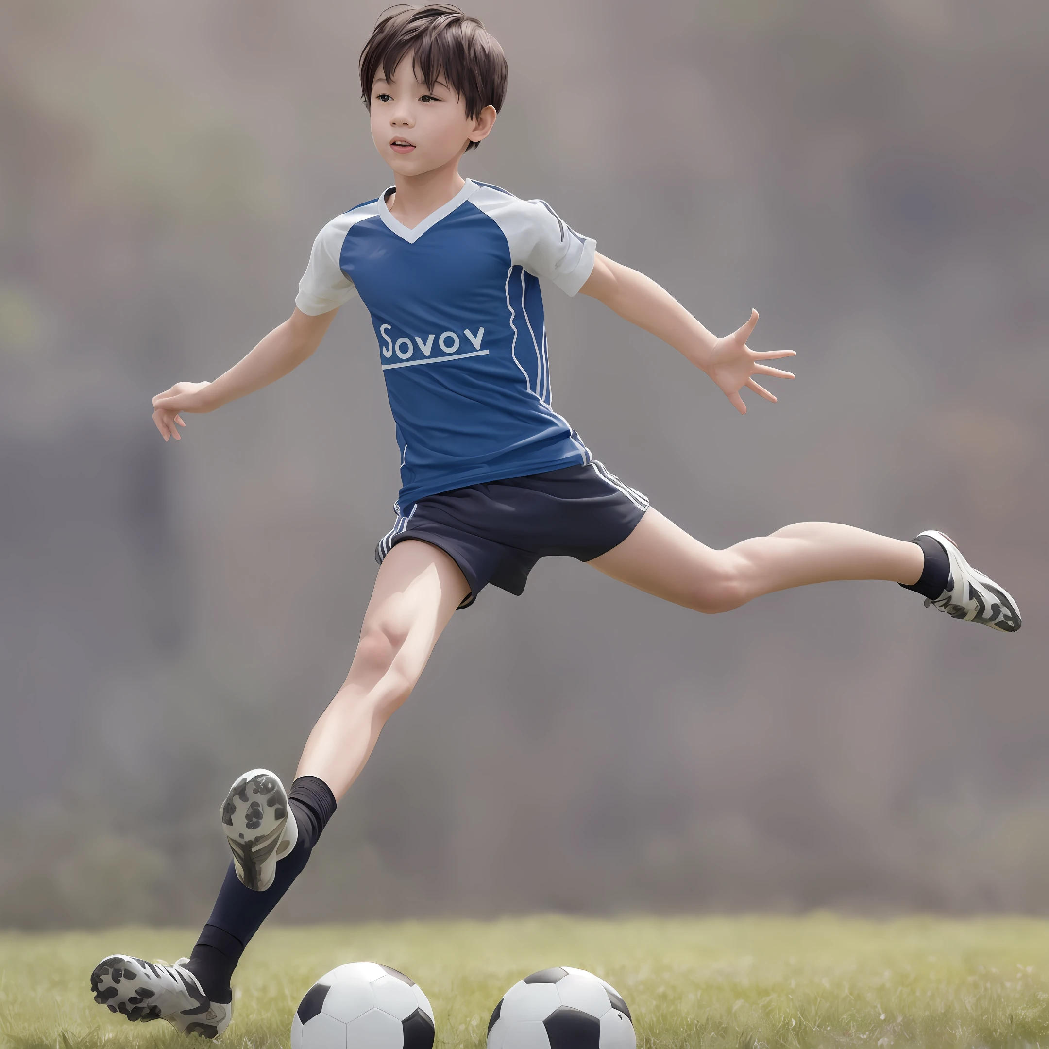 a boy playing soccer in watercolor mode