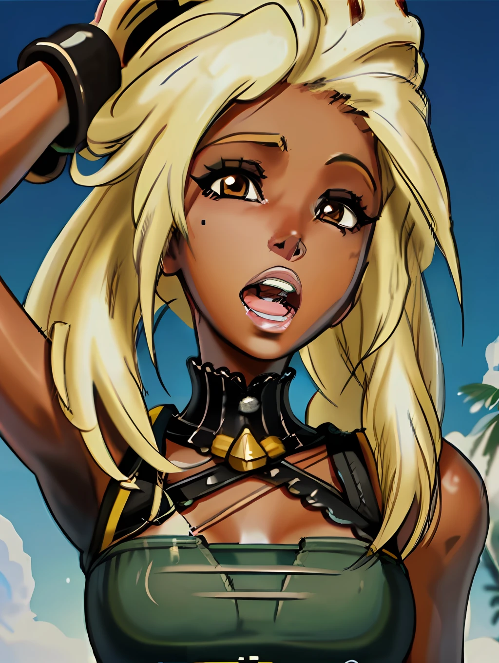 Beautiful cute young ebony colombian latina, tick body, perfect round breasts, blonde dreadlocks, surprised face, ahegao expression