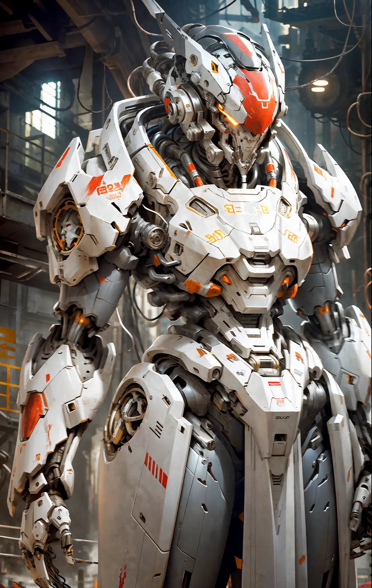 1 woman inside a huge bulky exoskeleton robot , ((bulky)) armor, mecha,
ink, clean lines, negative space, high contrast, gradient color,(((masterpiece))), ((best quality)), (ultra-detailed), (CG illustration), (an extremely devious and beautiful)), cinematic light, ((mechanical girl)), single, (machine-made joints: 1.4), ((mechanical limbs)), ( blood vessels attached to the tube), ((mechanical cervical vertebrae attached to the neck), (wires and cables attached to the head and body: 1.5), city ruin scenery, dynamic pose, dynamic light, red and white color combination