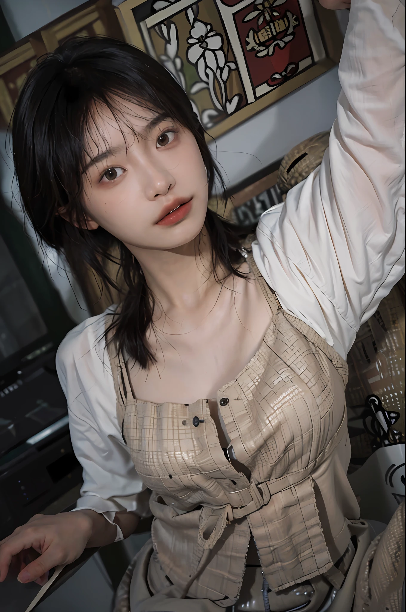 8K,Best quality, masterpiece, ultra high res, (photorealistic:1.4), raw photo, (Authentic skin texture:1.3), (film grain:1.3), (selfie angle),1girl,beautiful detailed eyes and face,masterpiece, best quality,close-up,upper bod,
