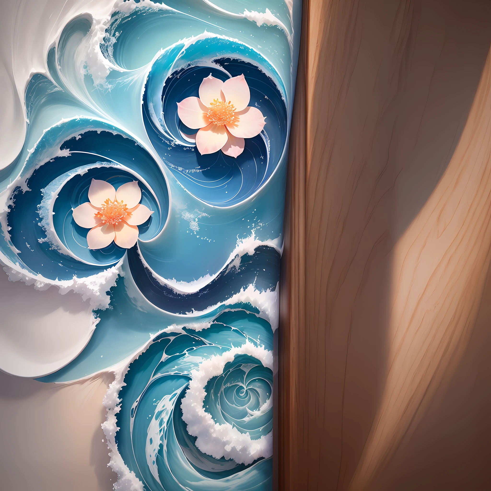 (Capitalized O Wave Style), (Best Quality), (Graphic Logo Design), (Bright Blue Sea and Polar Star Luminated Each Other), (Big Fish), (Begonia Flower), (Line Simplicity), (Line Pattern), (Light Elegant) --v 6