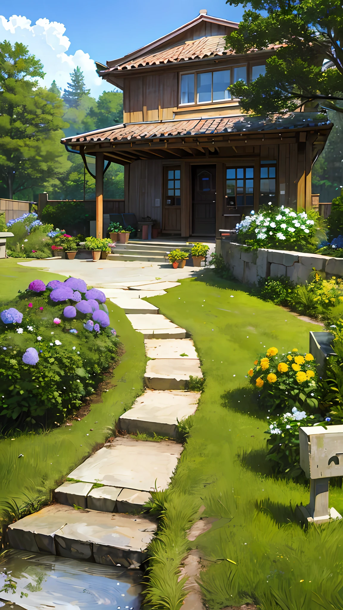 (ultra high res,photorealistic,best quality,photo-realistic),(8k,raw photo,best quality,masterplece),(photon mapping,radiosity,physically-based rendering,automatic white balance),real person,photograph,bridge, building, bush, city, cloud, day, door, fence, field,orest, garden, grass, house, hydrangea, mountain, nature, no_humans, outdoors, path, plant, potted_plant, purple_flower, road, scenery, sky, skyscraper, traditional_media, tree,