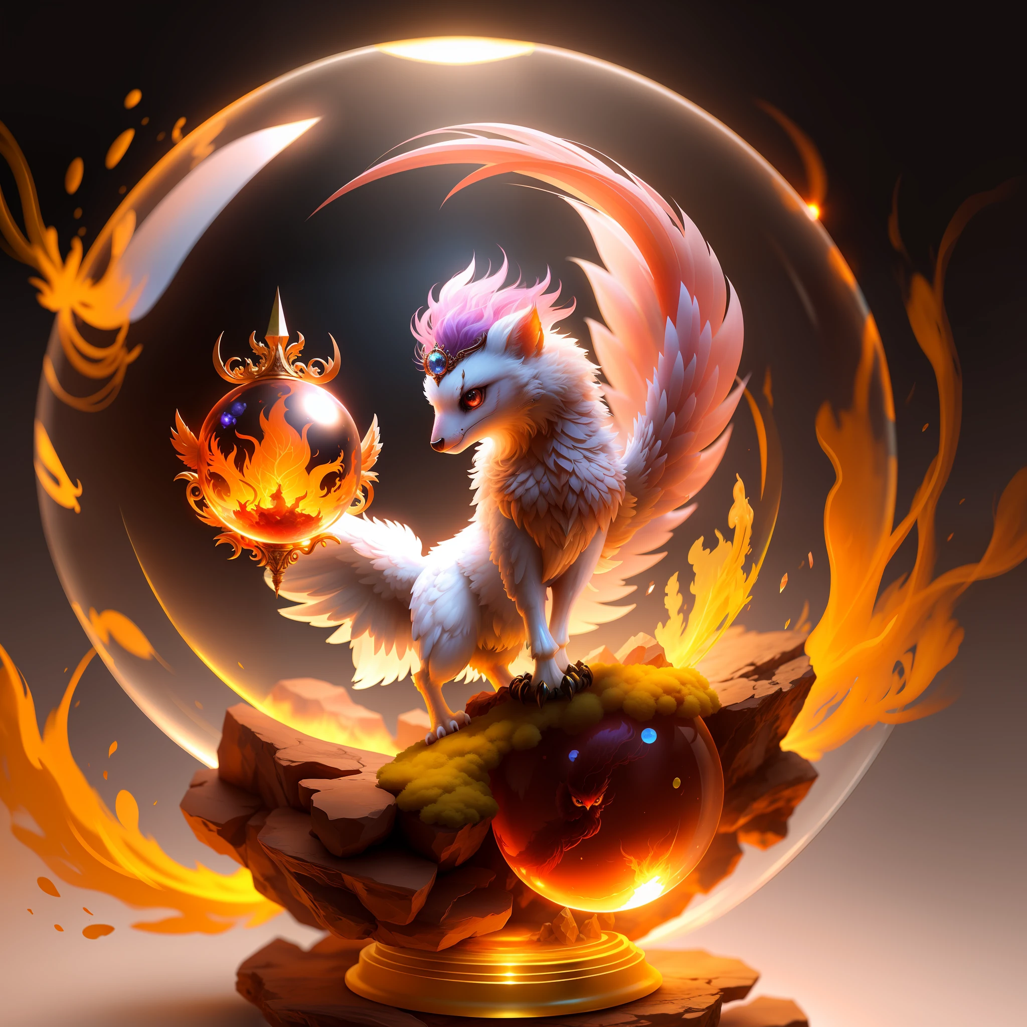 Cute adorable crystal ball phoenix cub with highly detailed intricate concept art trending artstation 8k