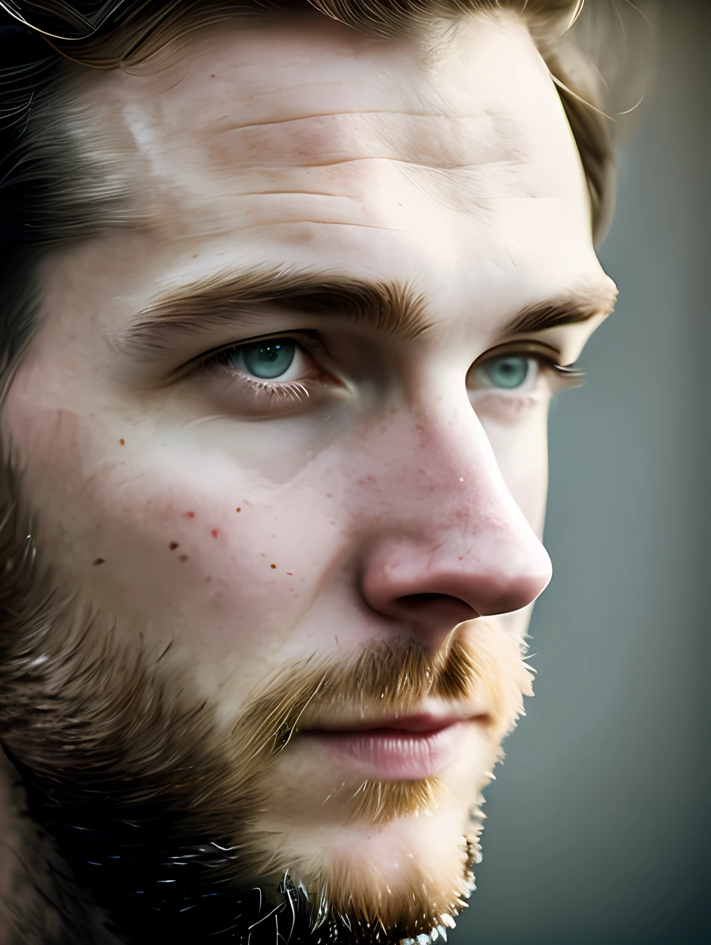 An insanely handsome nordic man, messy windy hair, macro lens, headshot photography, documentary photography, hyper realism, dreamy glow, hipster, looking at the viewer