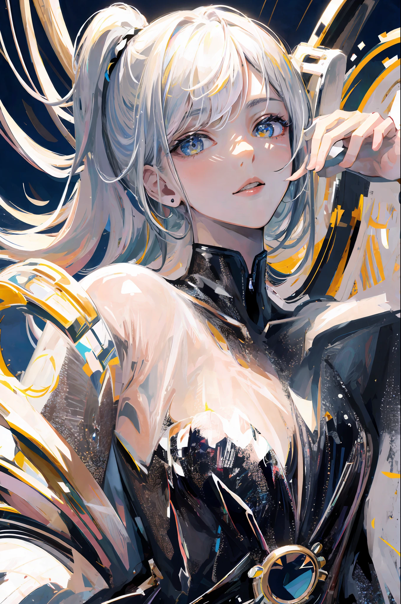 ((masterpiece, best quality, ultra-detailed, high resolution)), solo, cute boy, bright eye, perfect eye, , black white gold theme,