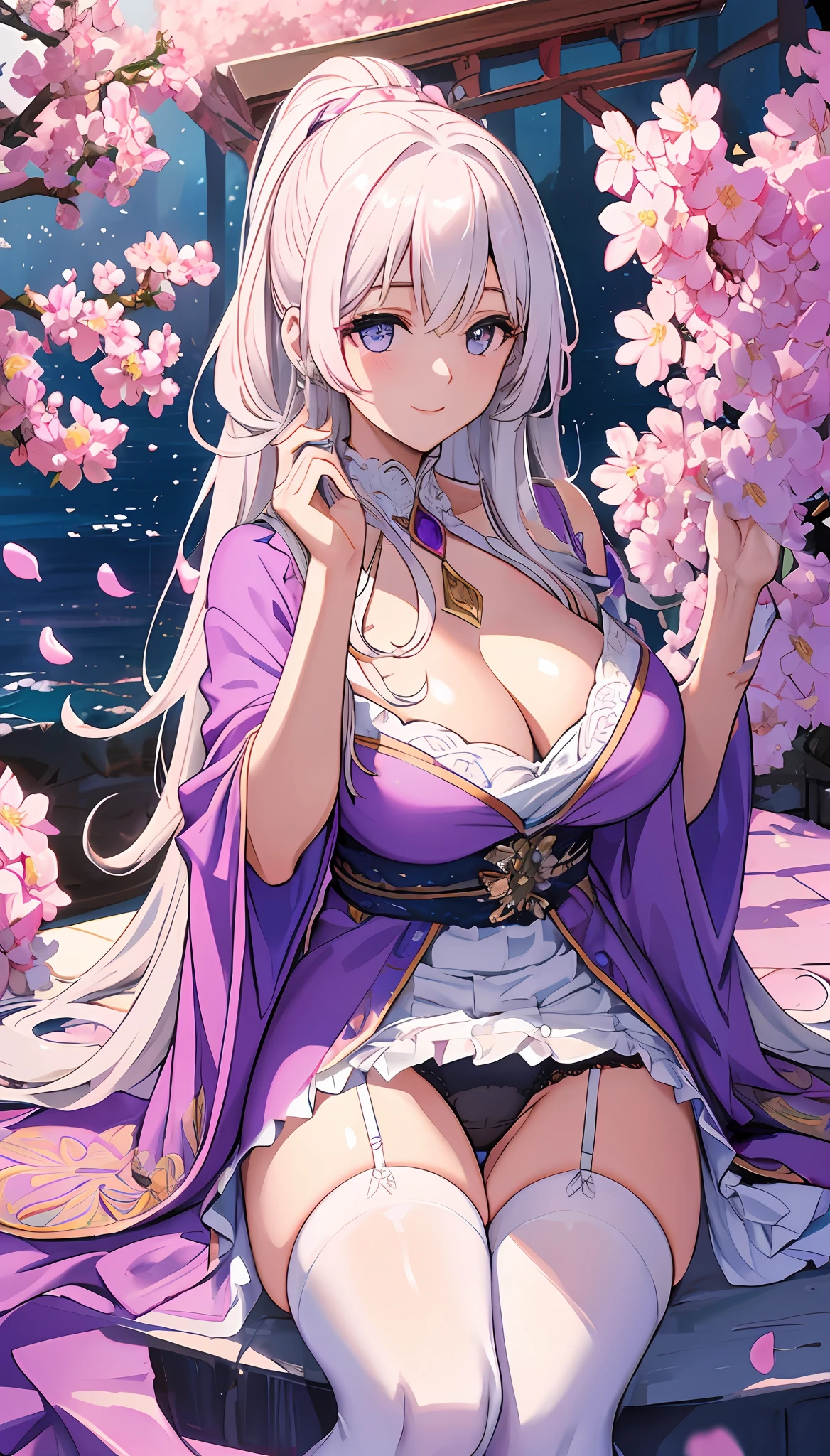 Panties white flowers, stockings white flowers, love on hands