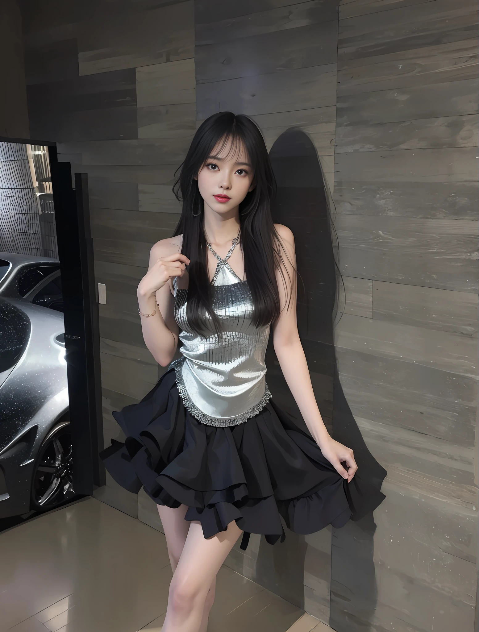 young girl, long hair realistic, vivid image, masterpiece, (best quality: 1.2), hyper detail, realistic, hd, high quality, cinematic light, ray tracing, ultra high resolution, uhd, (ultra lifelike: 1.5,), complex detail, detailed texture, fine detail, high quality shadows, beautiful skirt, full body, standing, panties walking, sexy pose, seductive pose, thin hips, long legs, small chest.