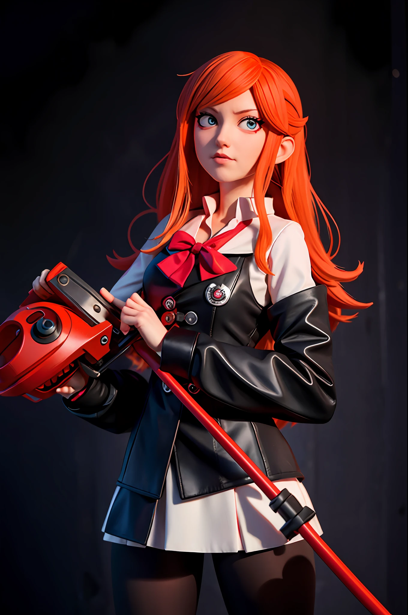 Chainsaw Man's Powers, Blood Genie, Blonde Girl in Black and White Shirt with Red Cauldron, Anime Girl Cosplay, Professional Cosplay, Anime Cosplay, Ayaka's Cosplay, An Takamaki from Persona 5, Junko Enoshima from Danganronpa, Junko Enoshima, Nominal Style 3/4, Cosplay, Portrait of Asuka Langley Solieu, Red Horns, Red Eyes, Beautiful Eyes, Suspicious Eye Light, naughty child,