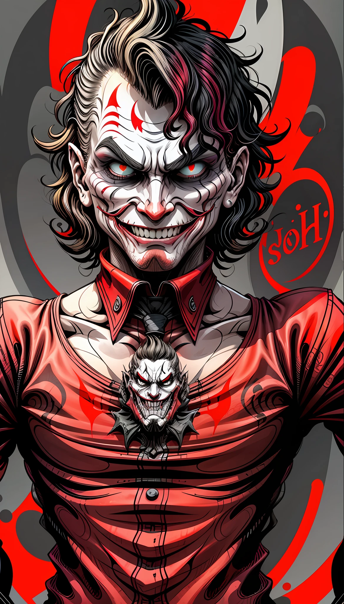 joker in the style of 0mib, illustrator, masterpiece, high quality, 8k, high resolution, high detailed, smile