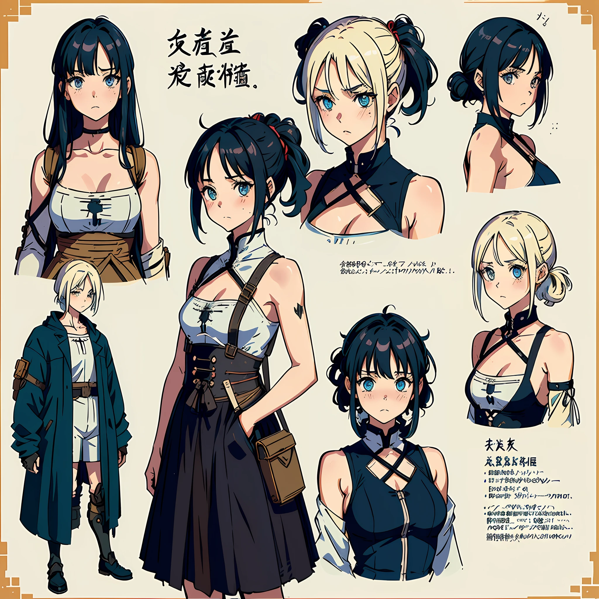 (((8K,2K))),(masterpiece))), (((best quality))), ((ultra-detailed)), ((highly detailed CG illustration)), ((extremely delicate and beautiful face)),(masked ), cinematic light, absurd clothing, 1girl, (character sheet)), concept art, ((full-length)), (masterpiece:1.2), (best quality:1.3), (single background, white background: 1.3),(CHARACTERS OF THE POST-APOCALYPTIC WASTELAND WORLD)))), (( Characters WANDERERS RAIDERS)), ( MAD MAX concepts))))), (( beautiful face)), (( quality face) ), (((beautiful anime eyes of characters))) , ( high-quality anime eyes of characters), ((high-quality anime pupils)), (((beautiful anime pupils)), (( beautiful shape of anime eyes)) , (( beautiful shape of anime pupils)), (( all faces with anime eyes)), ((( simple anime eyes of characters)))) ( bare skirt))) (( without panties)) , pose for the concept of the character, (((( post-apocalyptic wastelands)))), crossout frenzied, bright hair, very torn clothes, ((( extremely embarrassed face))), ((( excited face))) ,((((character of the post-apocalypse world))) , (((sheet - pkrchonage))), ((( detailed development of the concept of the character))) , (page design)) , (different emotions))
