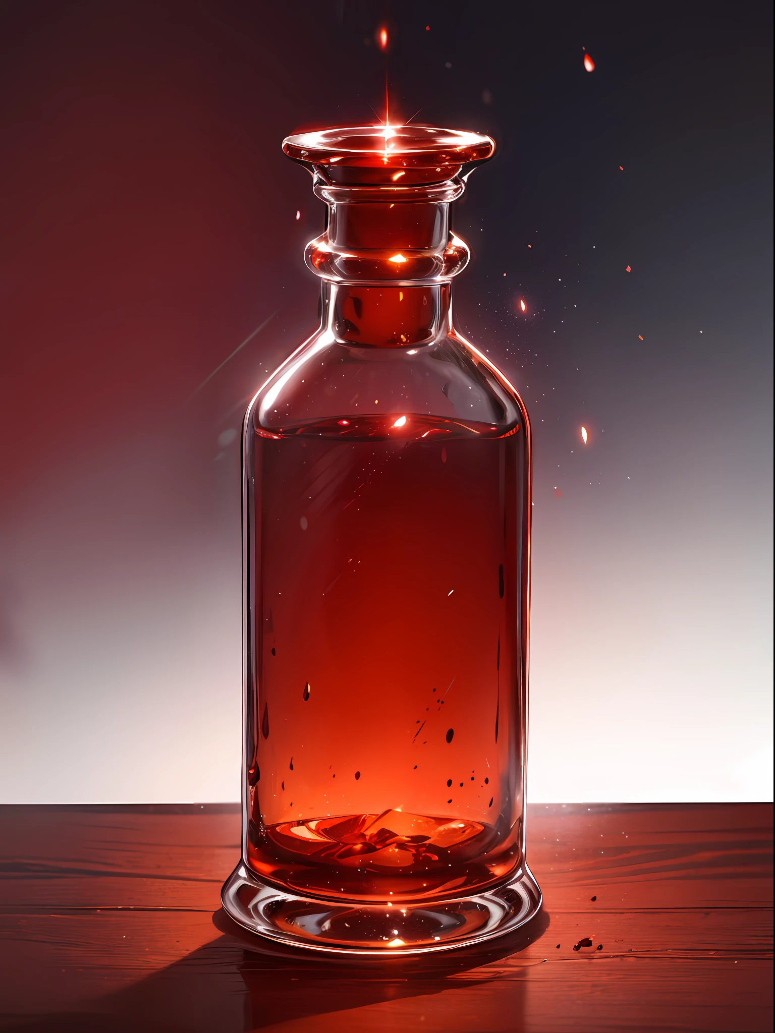 Red Glass Bottle, Potion, Magic Potion, Wonderful Particles, (Glowing Red Liquid), Artifact Jar, Centered, (best quality:1.1), (masterpiece:1.2), high quality shadow, beautiful detailed, depth of field, highres, best shadow, best illumination, anime --v 6