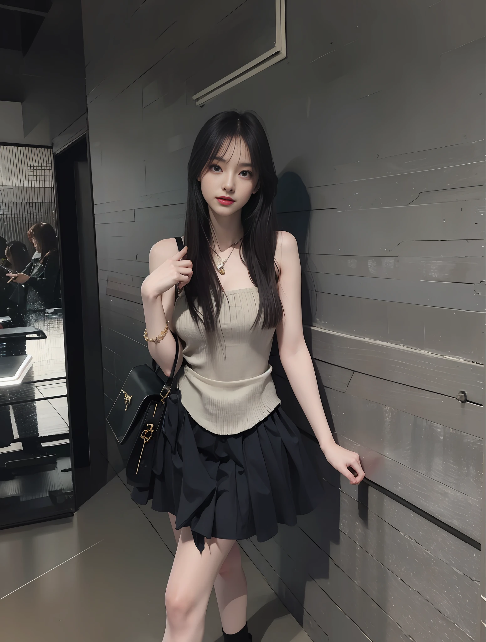 young girl, long hair realistic, vivid image, masterpiece, (best quality: 1.2), hyper detail, realistic, hd, high quality, cinematic light, ray tracing, ultra high resolution, uhd, (ultra lifelike: 1.5,), complex detail, detailed texture, fine detail, high quality shadows, beautiful skirt, full body, standing, panties walking, sexy pose, seductive pose, thin hips, long legs, small chest.