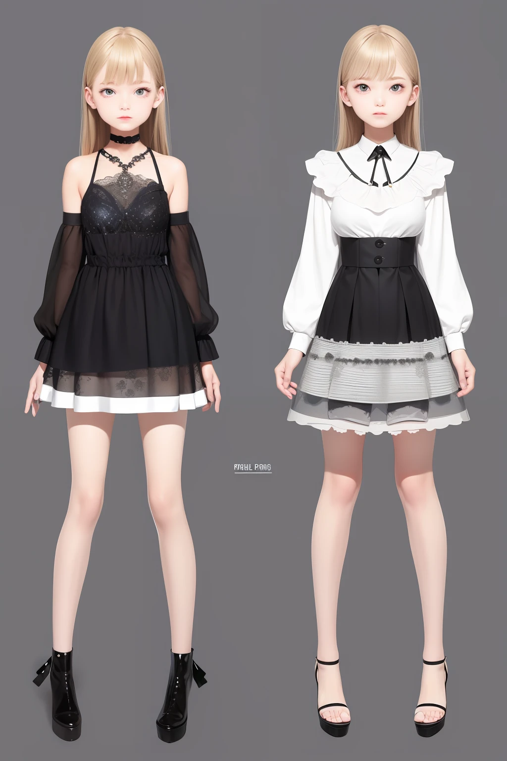 a fashion project, in cute style, the model must be front and back wearing the same outfit.