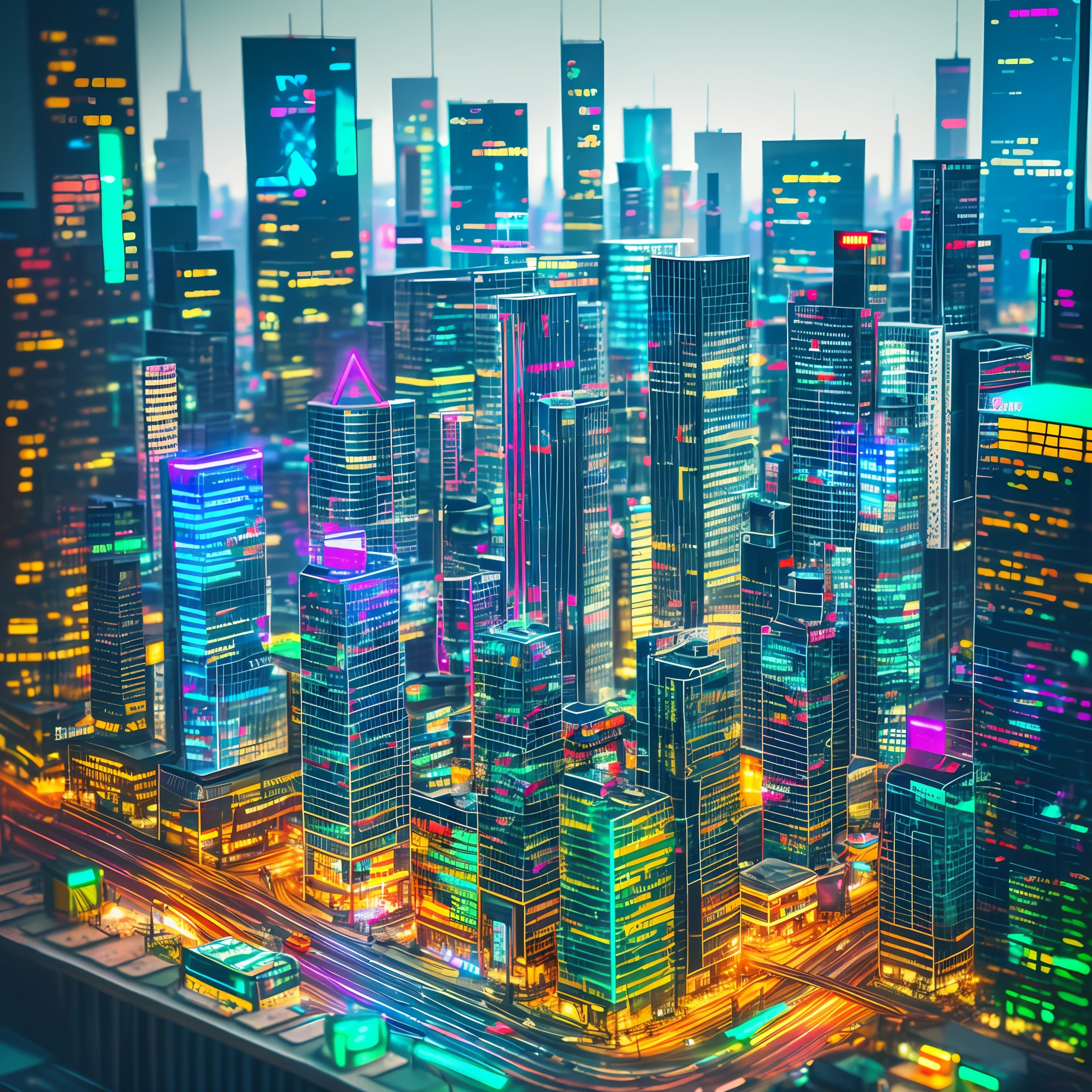 mini\(ttp\), (8k, RAW photo, best quality, masterpiece:1.2), cyberpunk city, isometric, miniature, landscape, glass bowl,