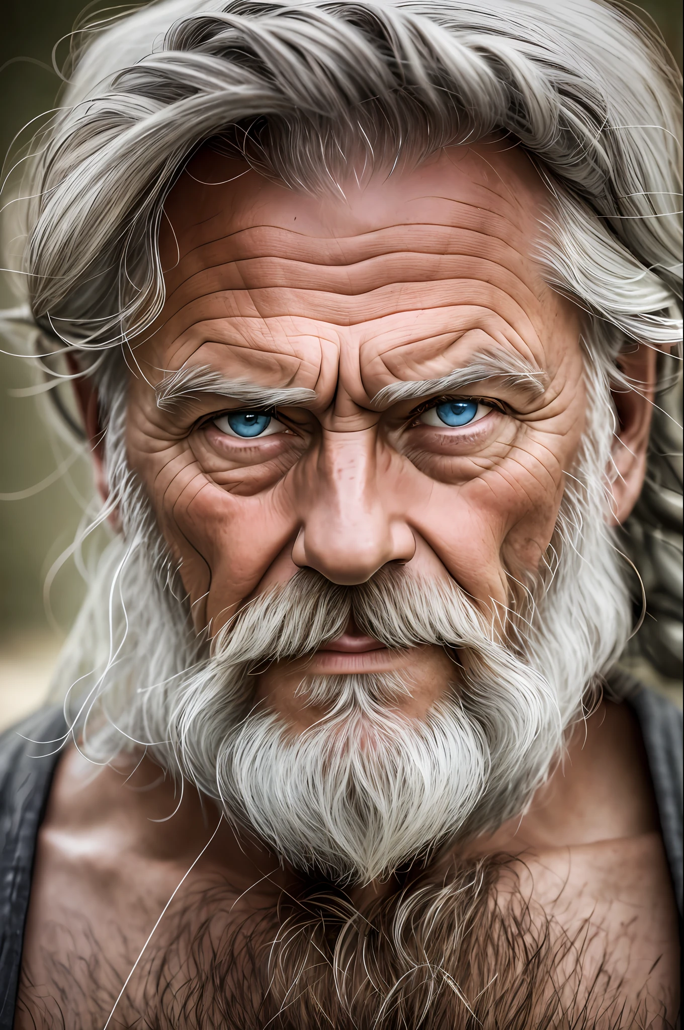 dark theme, ultra resolution, hyper realistic, hdr, absyrdres, cinematic shot, vignette, centered, short DOF,
a closeup portrait of an old man, Scandinavian, looking at camera,
blue old eyes,
short white hair, one braided hair curl, white VIKING BEARD,
missing teeth,
narrow face
dark skin, wide shoulders, weathered by sun and sat water,
royal doublet with gold patterns,
royal chambers
camera focus on an eye, high focal length, dslr, 200mm lens,
photo by Cristina Otero, dark studio, rim lighting, two tone lighting, dimly lit, low key, backlight,