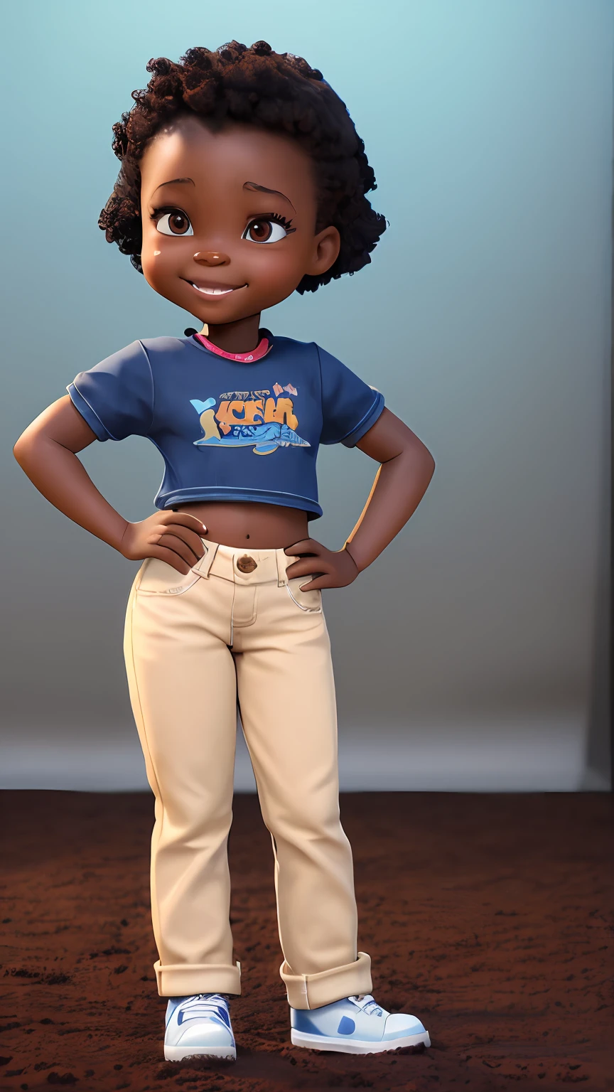 3D a  with pulando standing in front of a microphone, disney animation, brown skin like soil, cold studio lighting, evokes feelings of joy, beautiful artist rendering, as a pixar character, kawai, vestindo calça jeans, inspired by Sheila McClean, artist unknown, cherubic,