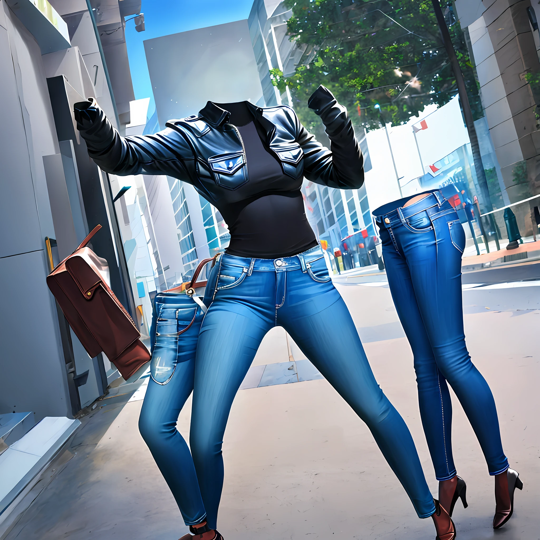 (masterpiece: 1.4), (best quality), (detailed), 1girl, ((invisible)), no humans, no face, no head, no head, no face, no body, amputee, leather jeans, motorcyclist