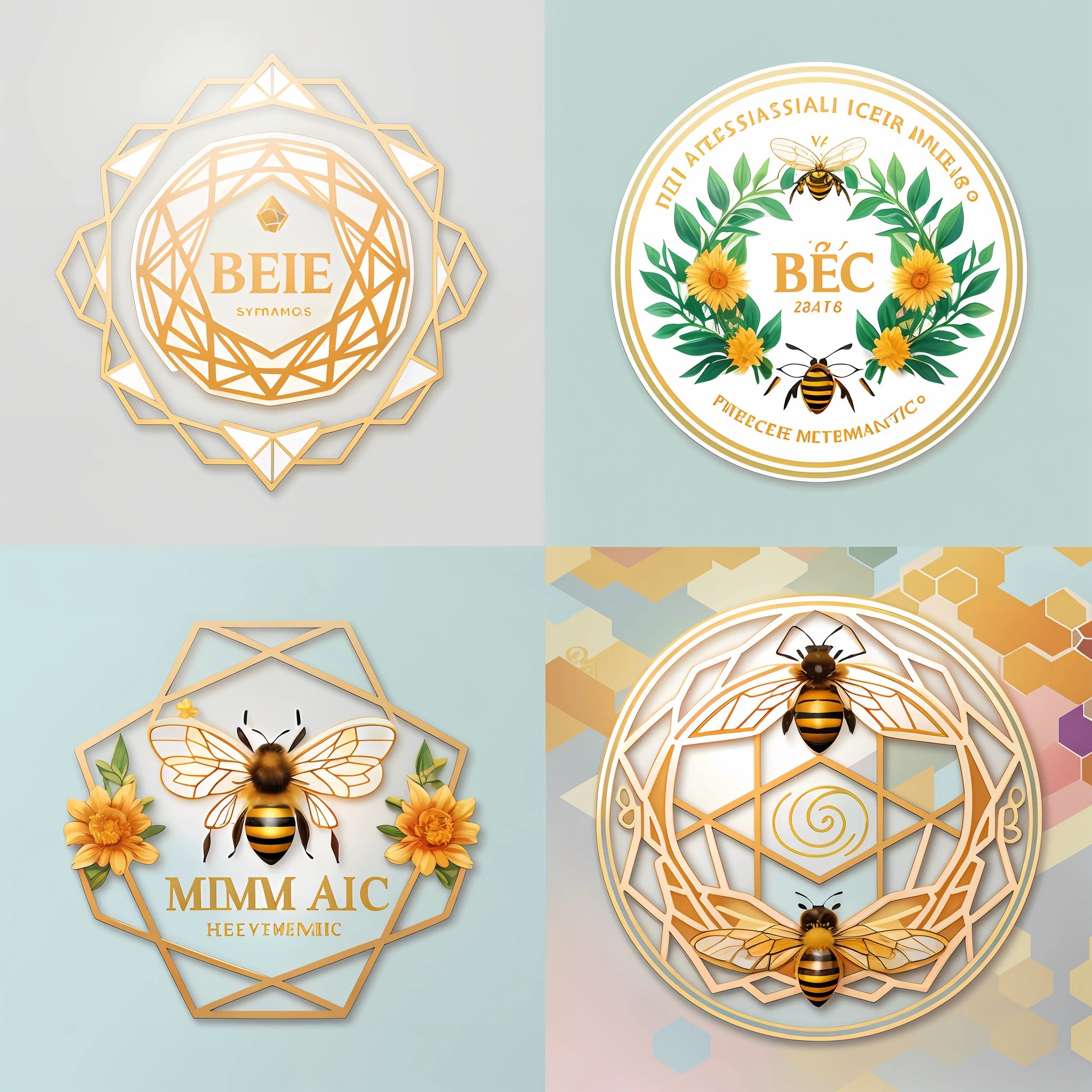 professional award winning symmtric logo design of bee in centre,honey, hexagon,masterpiece --v6