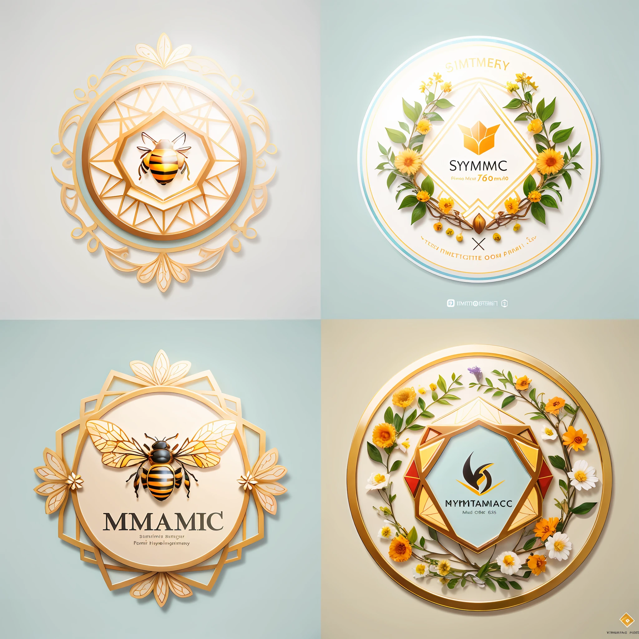 professional award winning symmtric logo design of bee in centre,honey, hexagon,masterpiece --v6