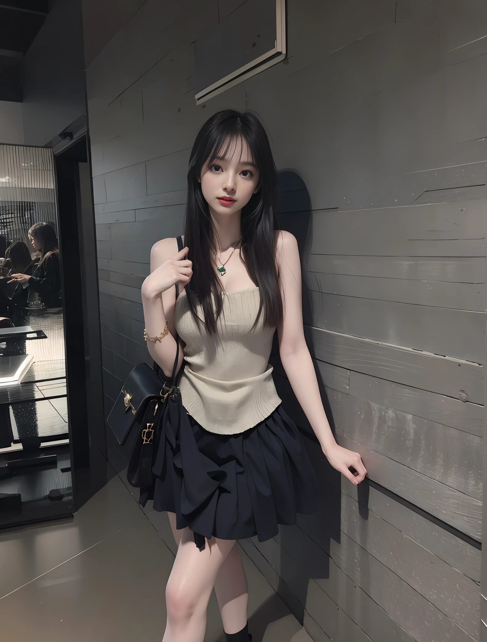 young girl, long hair realistic, vivid image, masterpiece, (best quality: 1.2), hyper detail, realistic, hd, high quality, cinematic light, ray tracing, ultra high resolution, uhd, (ultra lifelike: 1.5,), complex detail, detailed texture, fine detail, high quality shadows, beautiful skirt, full body, standing, panties walking, sexy pose, seductive pose, thin hips, long legs, small chest.
