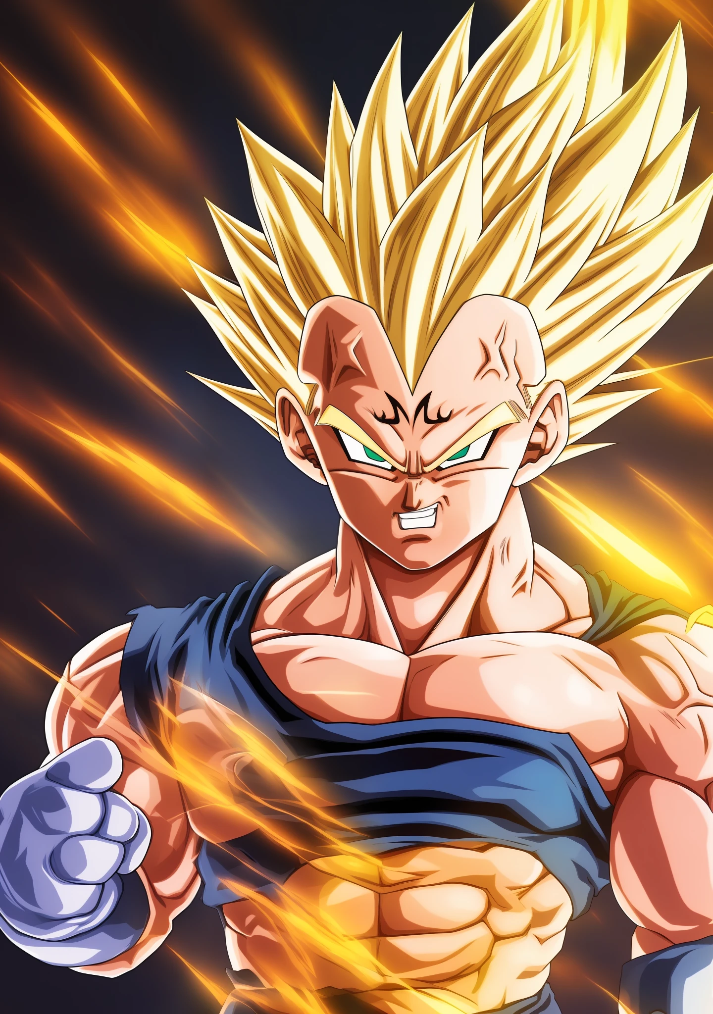 A Majin2 portrait, digital art, blonde ,blonde eyebrows,digital art, clenched fists, looking,full head,anatomically correct, (((8k resolution))) , M in front, copy of Majin Vegeta by Dragon Ball Z, 1 character  master piece,  super definition.