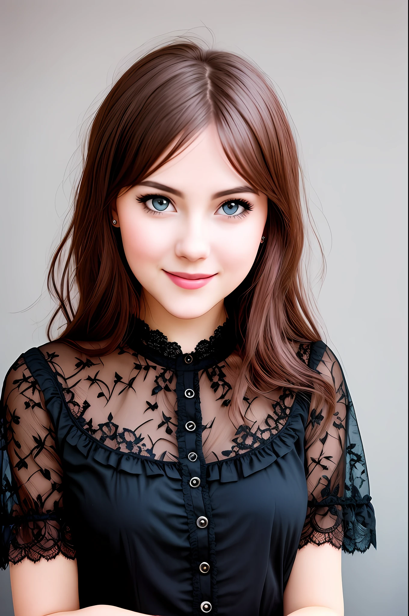 portrait from at distance, [mugshot:shot from above:3], [the dog paws water with his tongue:young adult woman teasing with her tongue out:5], sexual body, chest, smile, lace blouse, eyes in delight, (wide eyes:1.2), closeup, colorfull