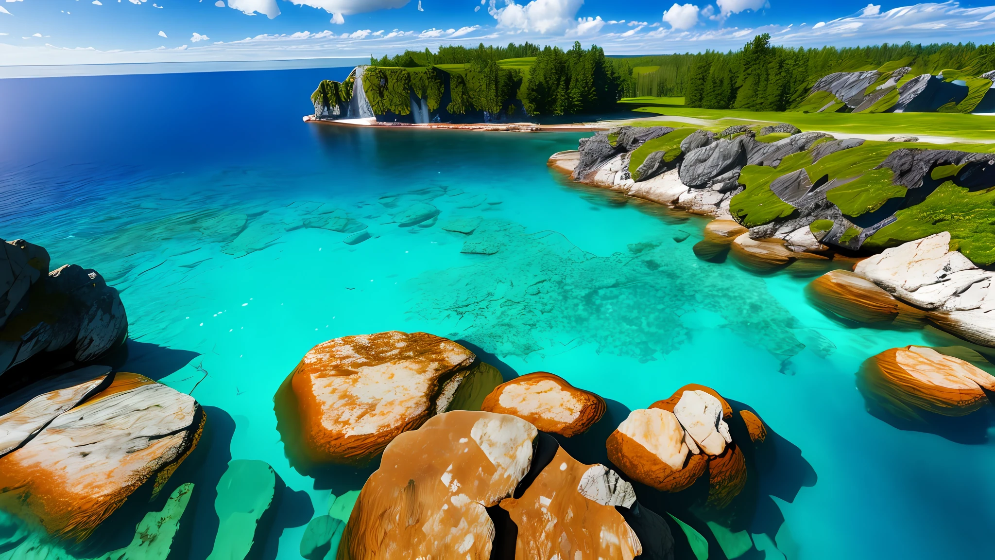 Natural pool, underwater, wallpaper 4k 3840x2160,landscape,beautiful landscape,island, volumetric lighting