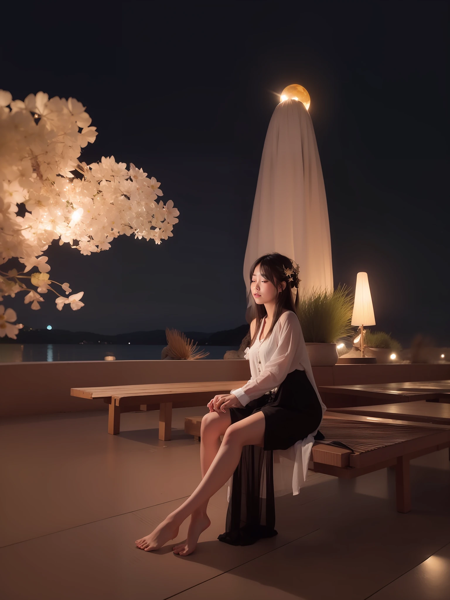 Background:Starry ht at beach, moon light