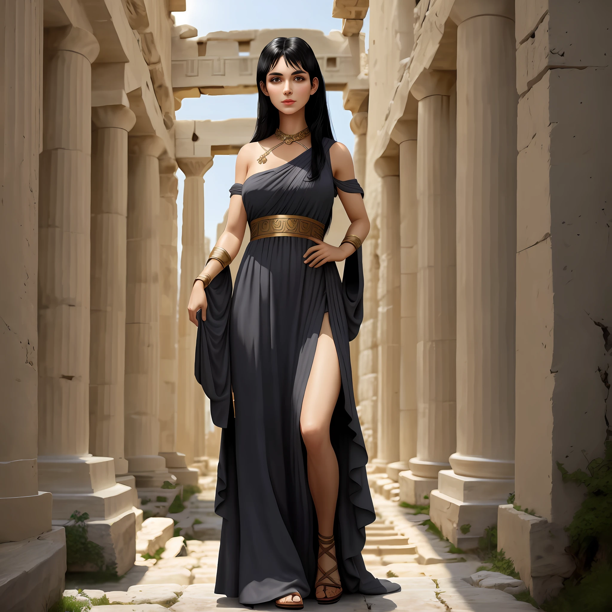 Ancient, Greece, Female, Ancient, Dress, Black Hair, Caucasian, Fit, natural, Figure, Face, Portrait, Natural breasts