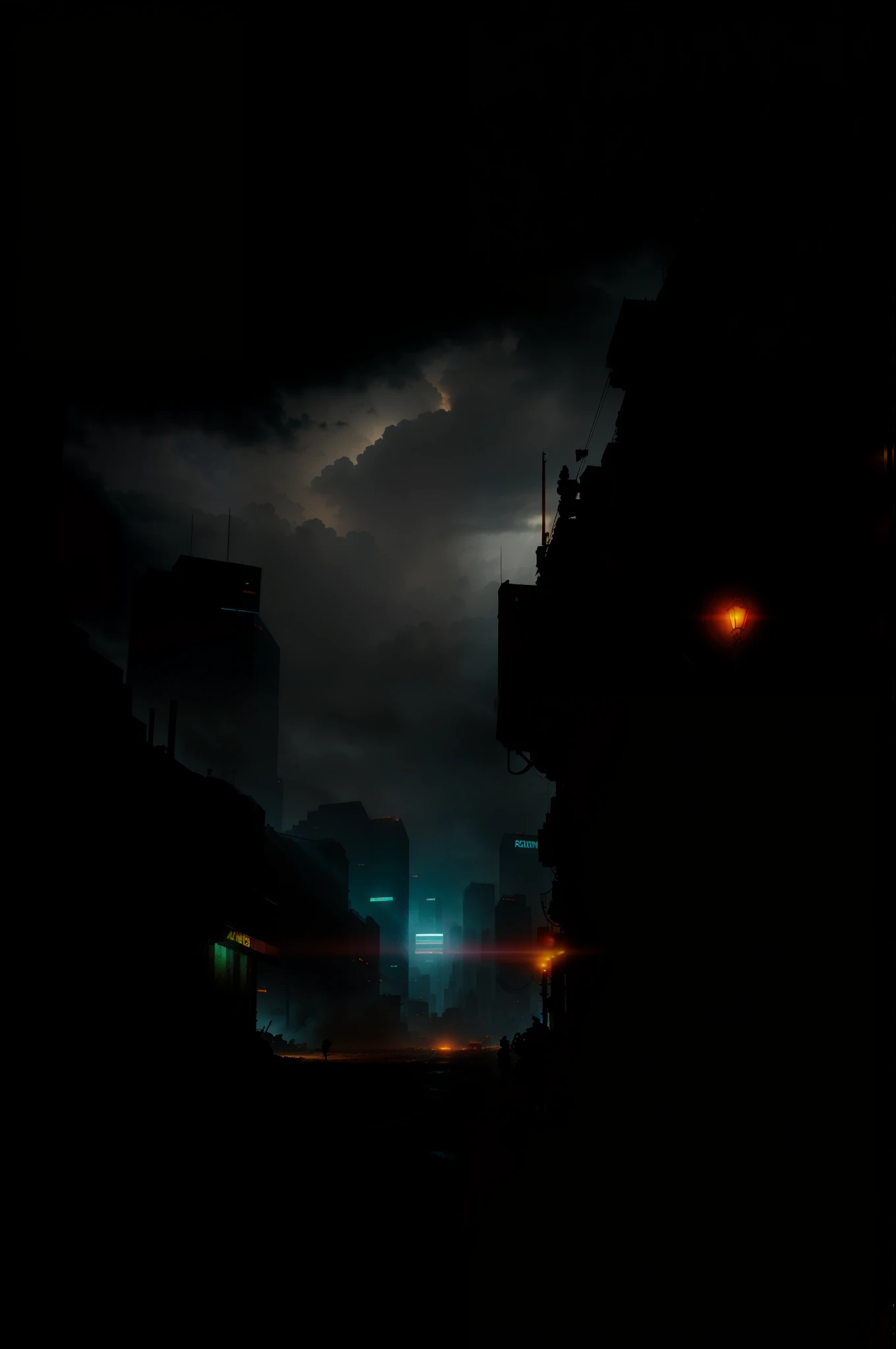 Ancient battlefield, medium shot, city streets, dim lighting, very gloomy picture layout, advanced film shots, cyberpunk backdrop
