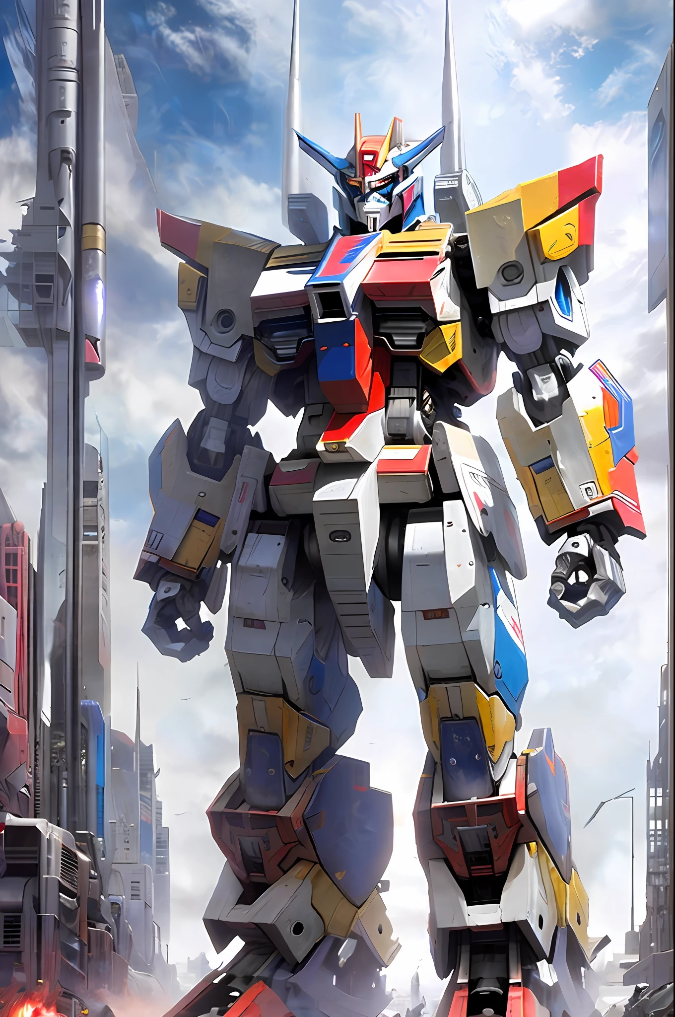 Optimus Prime body, Gundam head, casual background