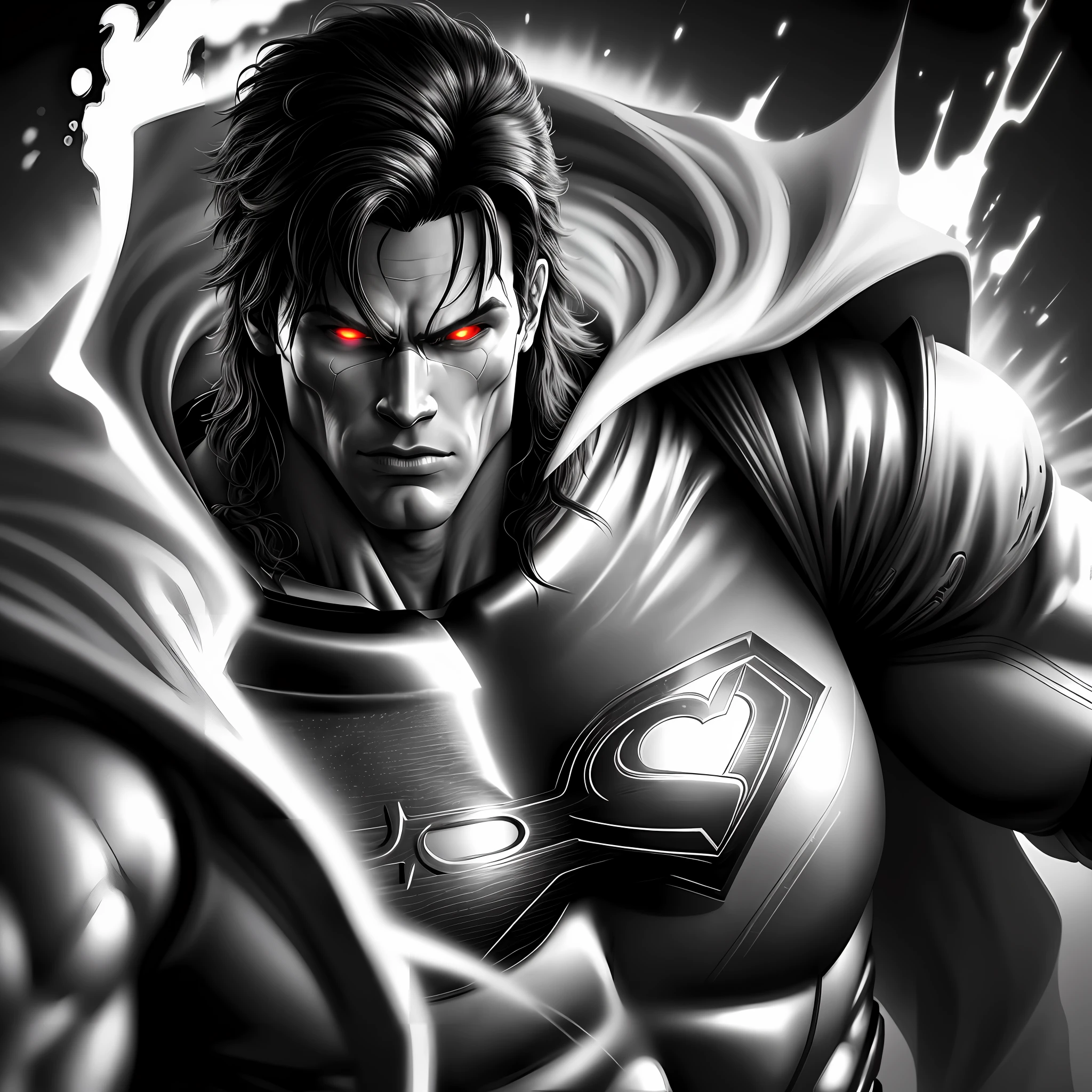 Cyborg Superman high resolution in 8k black and white