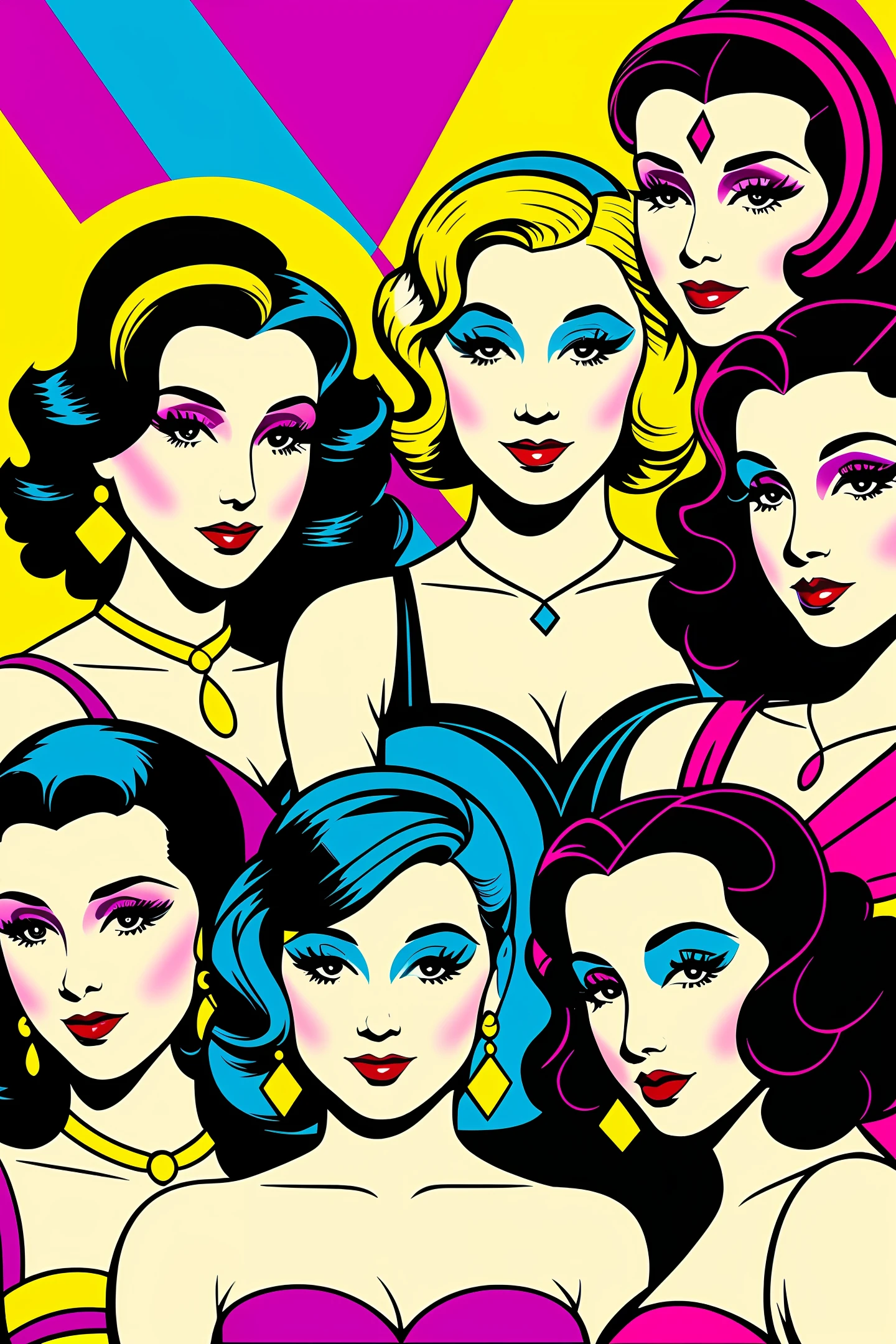 pop art deco Ladies diferent ethnicities at a art deco ball