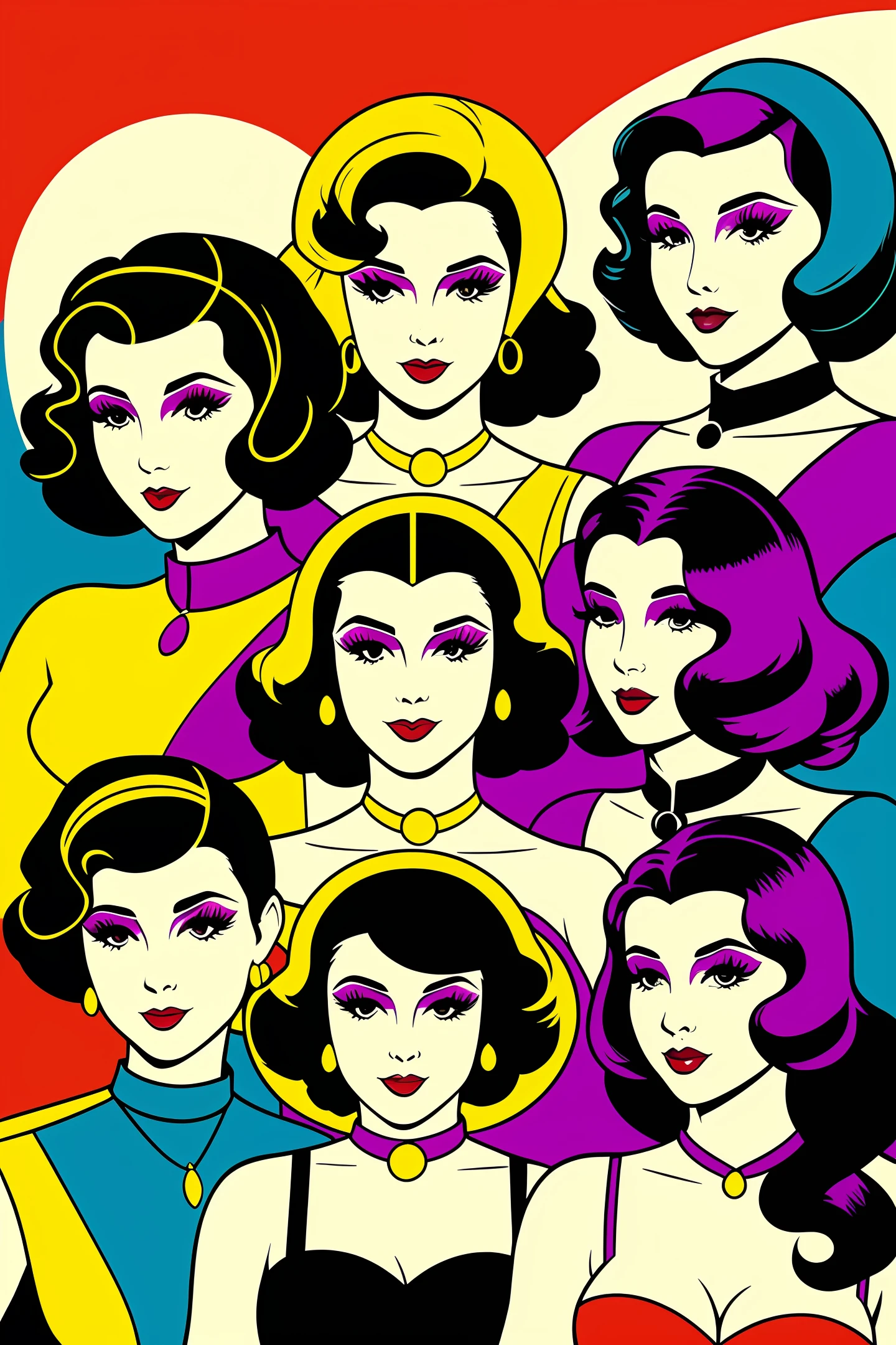 pop art deco Ladies diferent ethnicities at a art deco ball